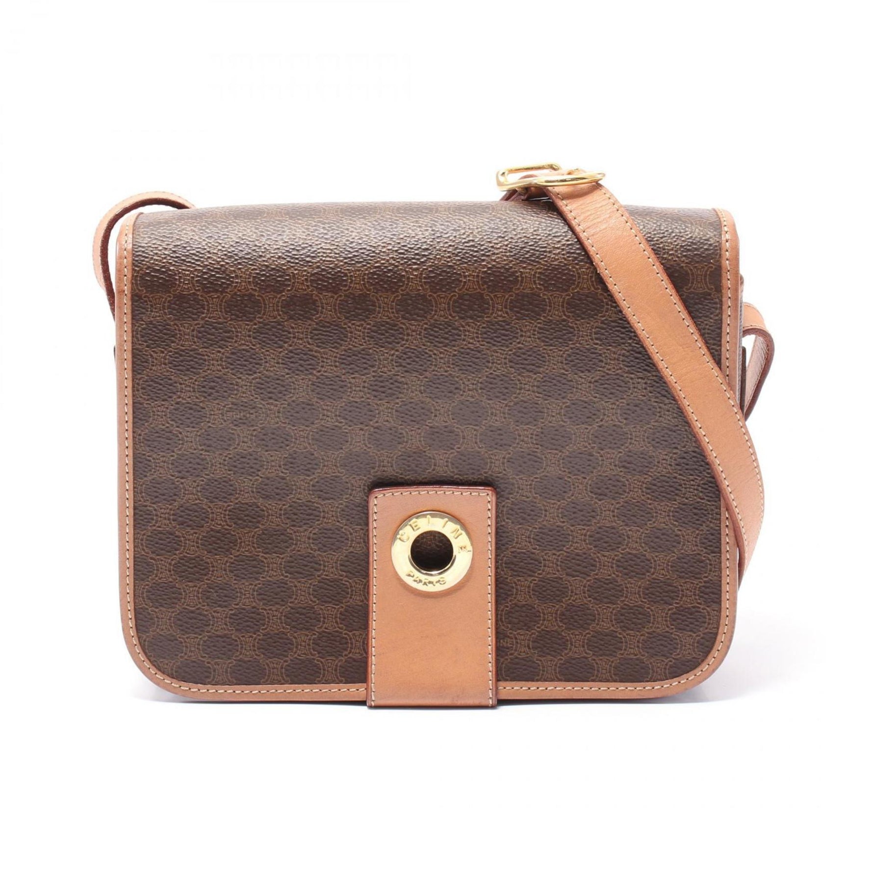 CELINE Macadam Shoulder Bag Coated Canvas Leather