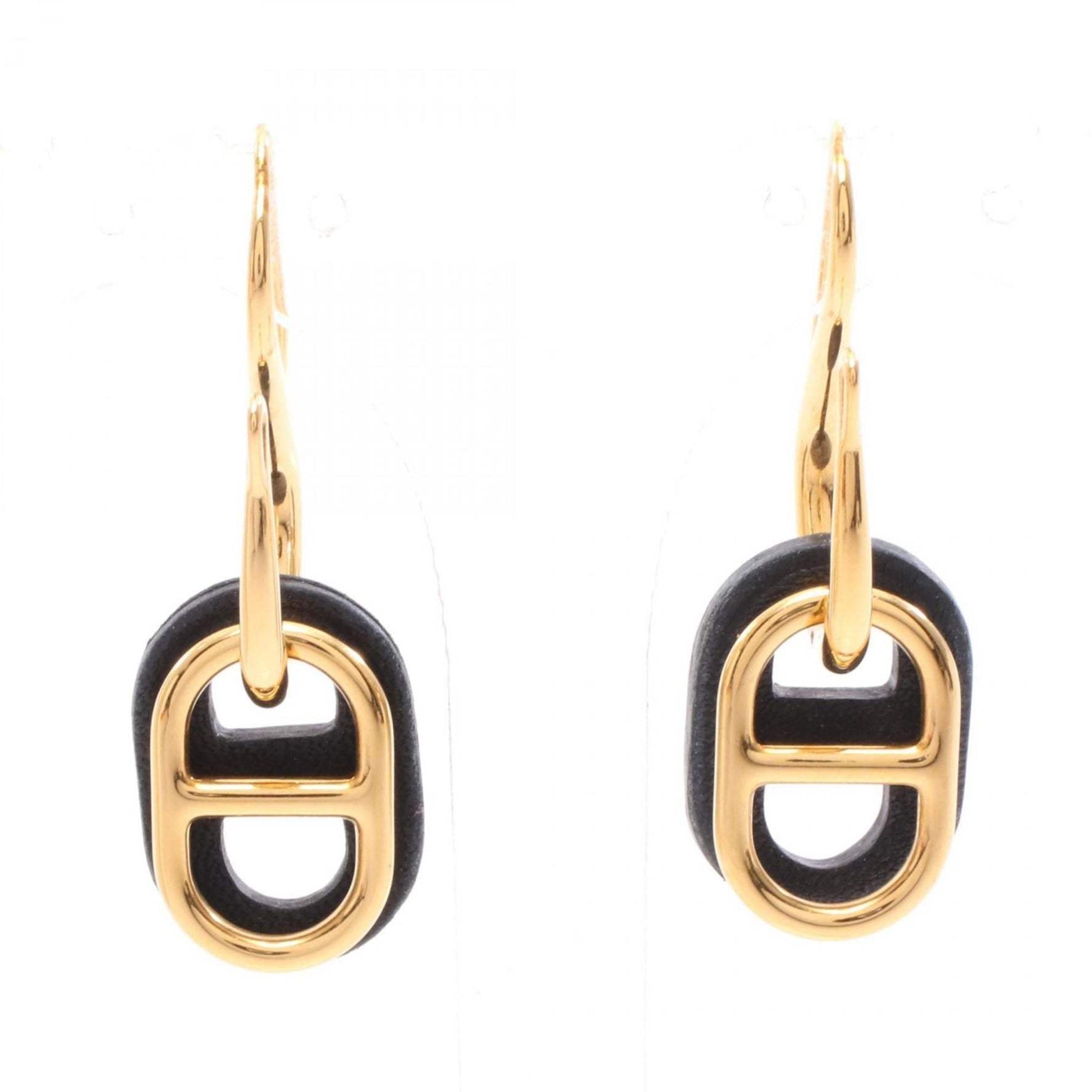 Hermes Hermès Haut Myrion Chaine d'Ancre Swing Earrings, Leather, Plated, Gold and Black