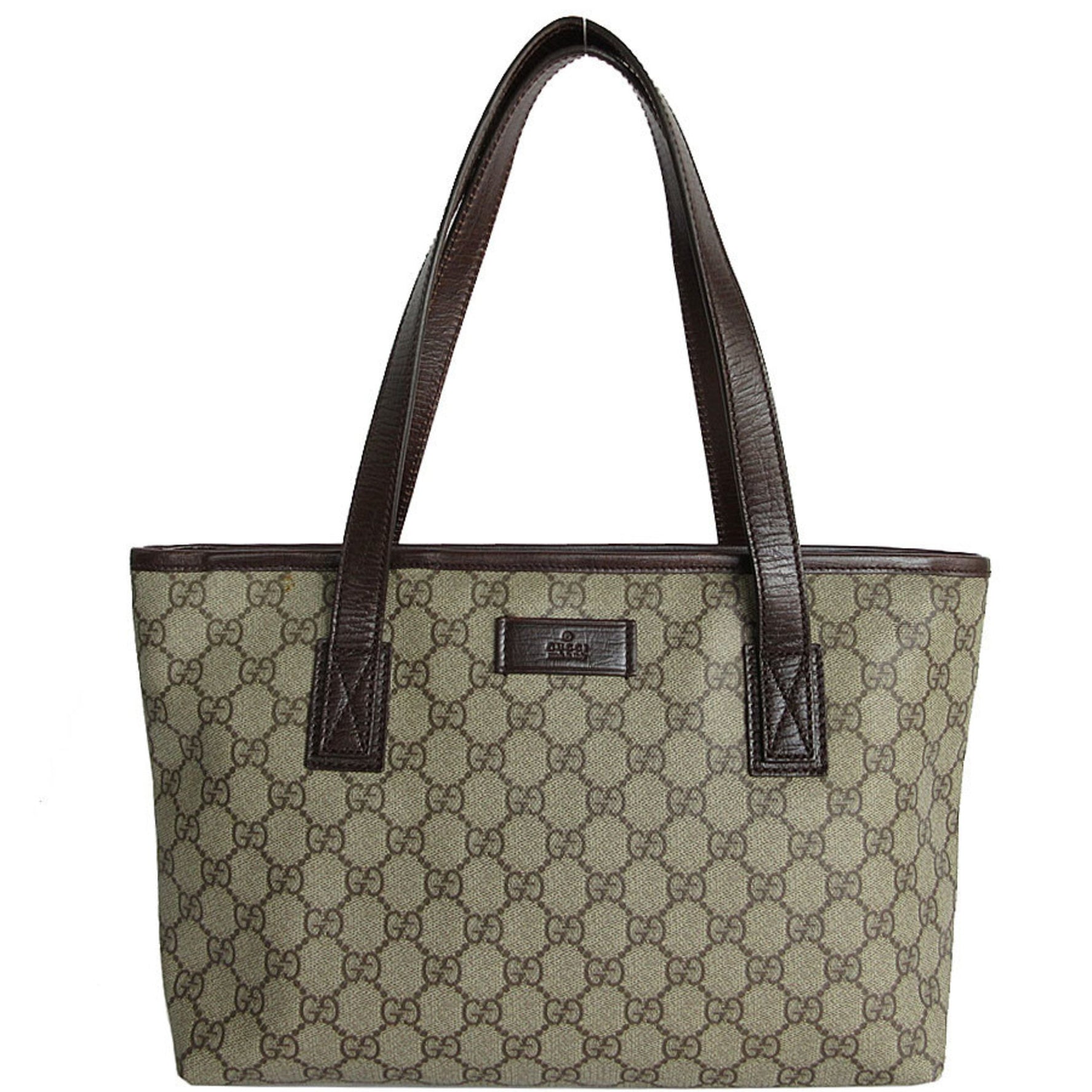 GUCCI Shoulder Bag Tote GG Supreme Leather Beige Brown