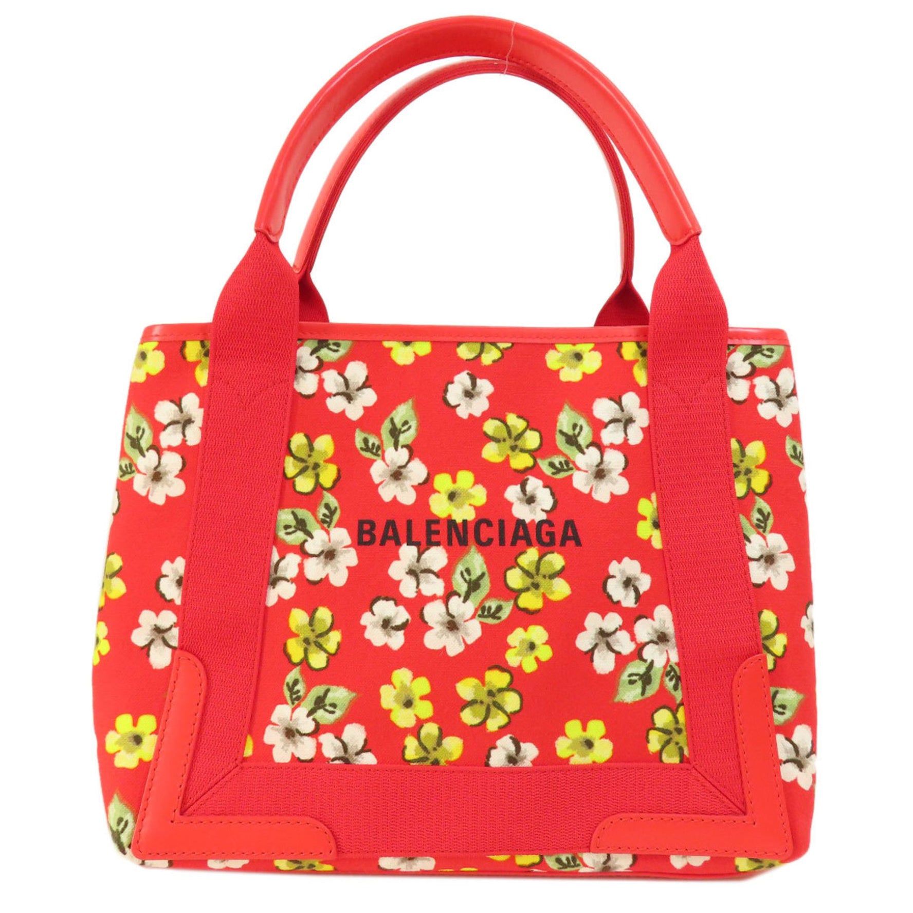 Balenciaga Navy Cabas Flower Motif Handbag Canvas