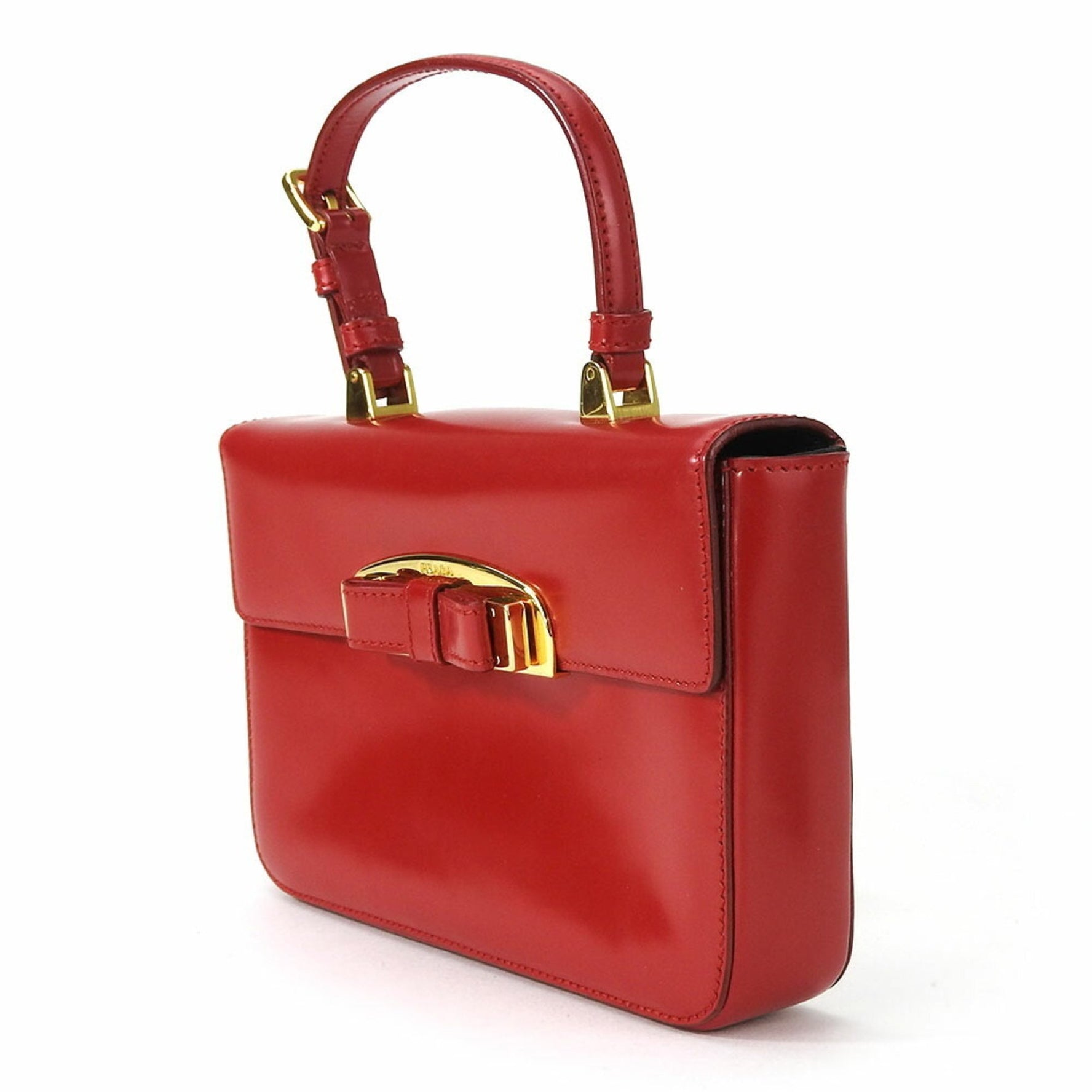 Prada Handbag Calfskin ROSSO Red Bag Ribbon