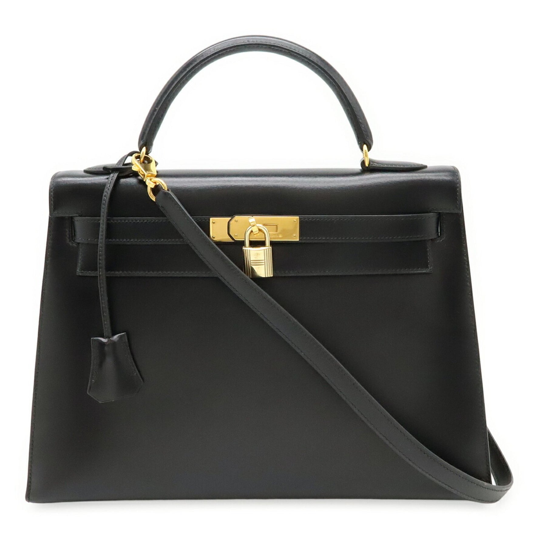 HERMES Kelly 32 Handbag/Shoulder Bag, Outer Stitching, Box Calf Leather, V Stamp