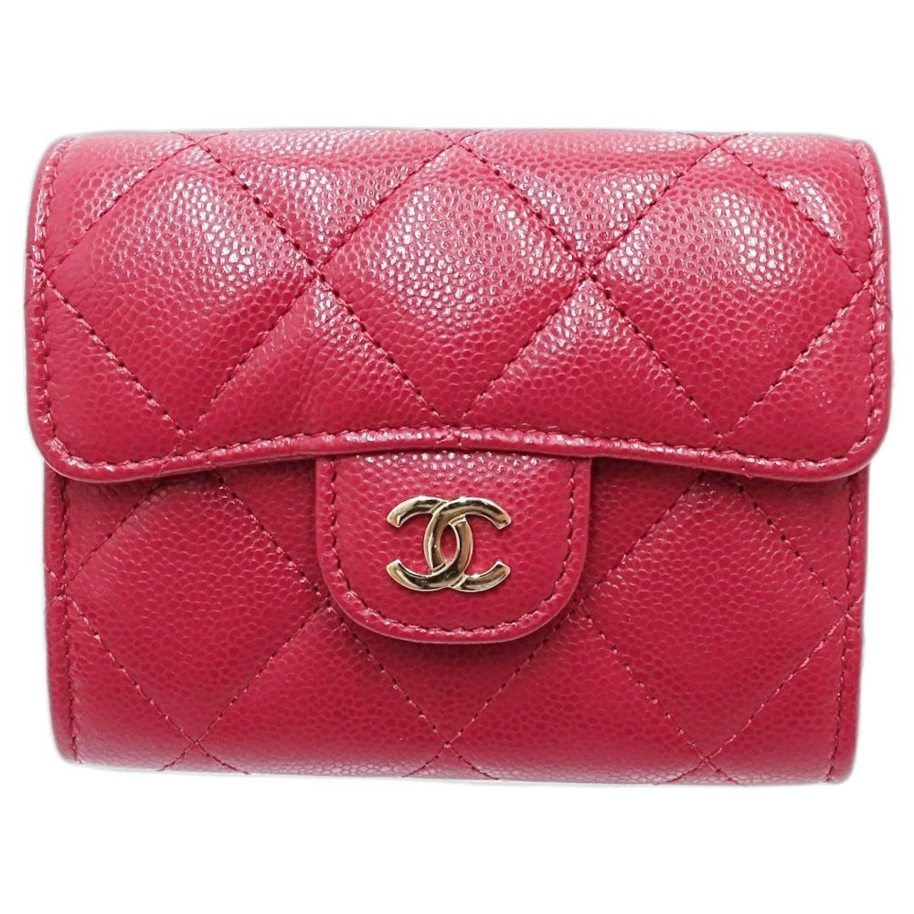 CHANEL Wallet Chain Classic Small Matelasse Caviar Leather Red