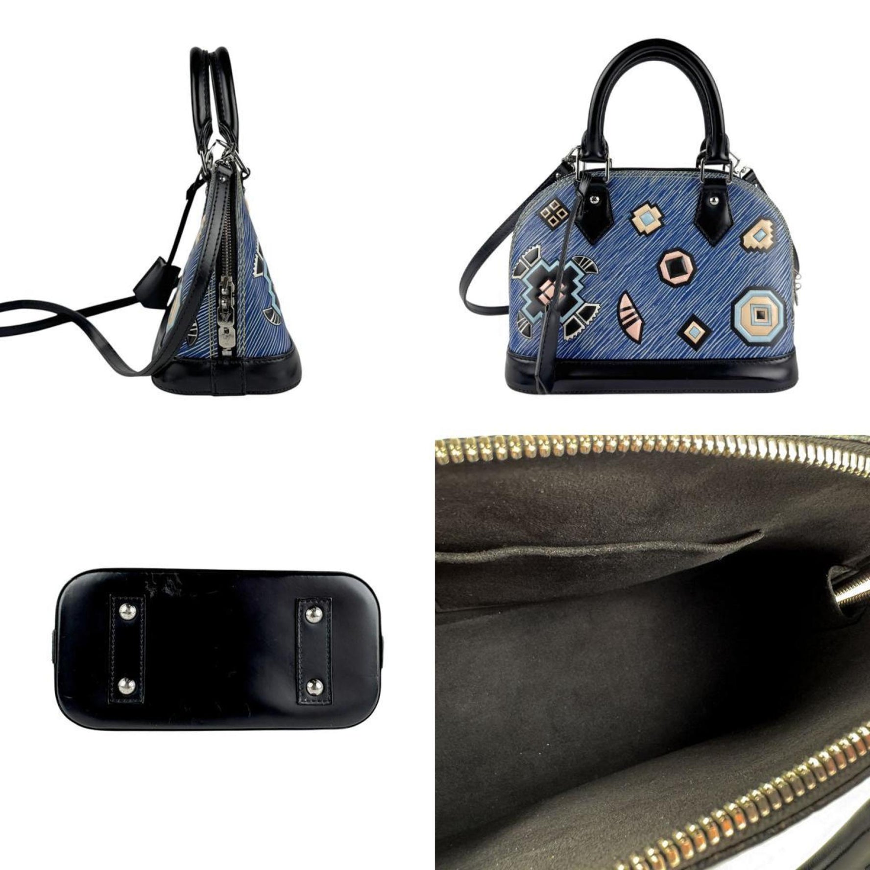 Louis Vuitton Alma BB Handbag/Shoulder Bag in Epi Denim, Leather, Blue, Black, Multicolor, and Silver
