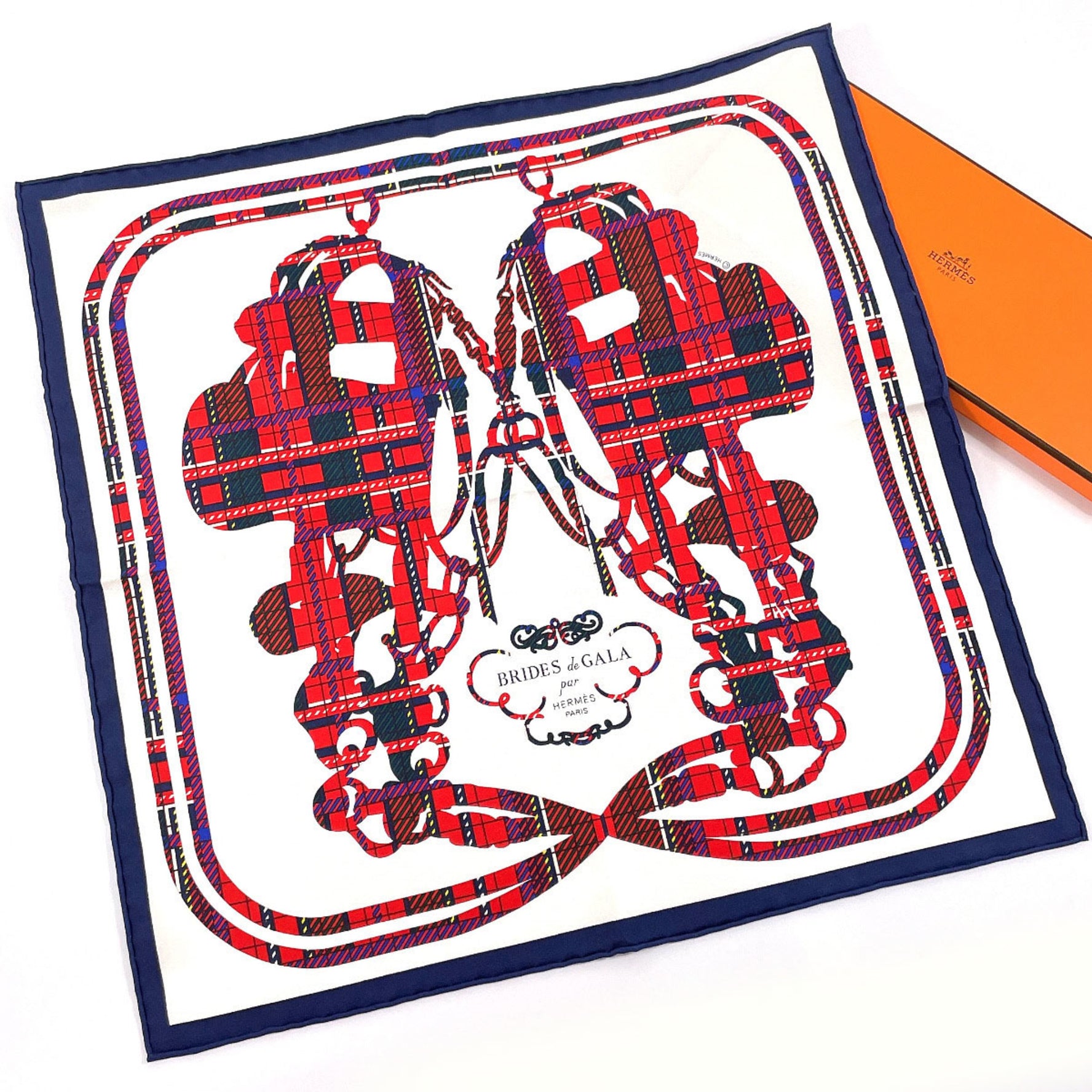 HERMES Gavroche 45 BRIDES de GALA Tartan Scarf Muffler Silk