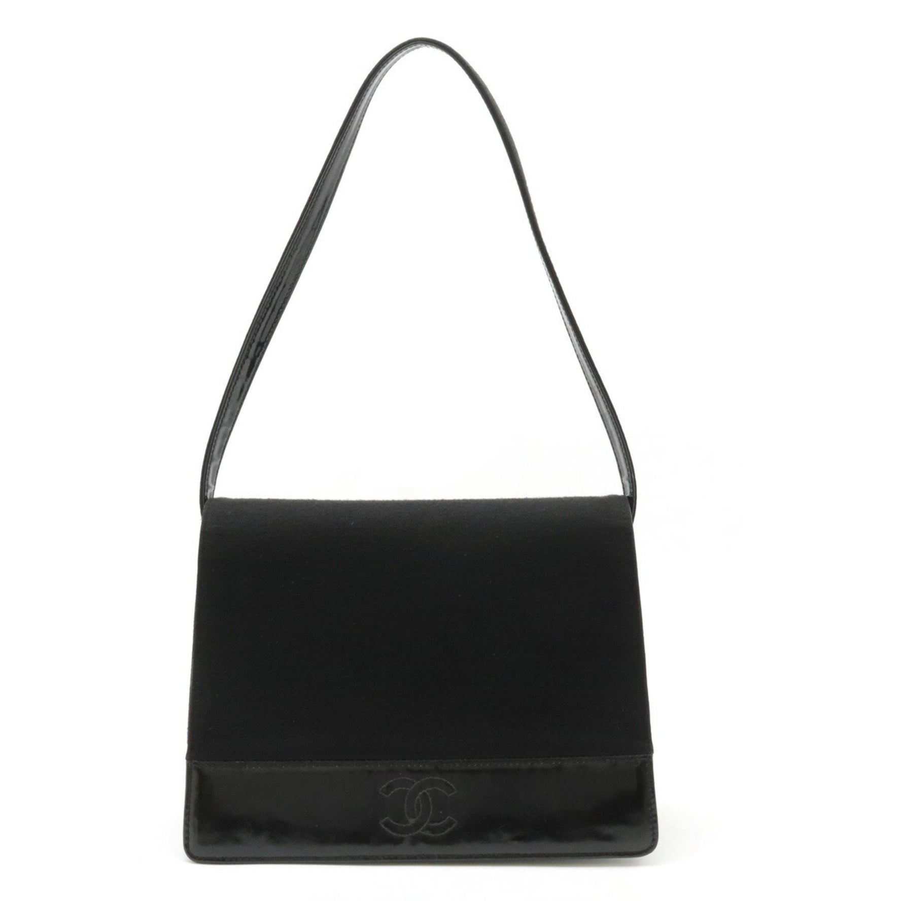 CHANEL Coco Mark Shoulder Bag Cotton Jersey Patent Leather