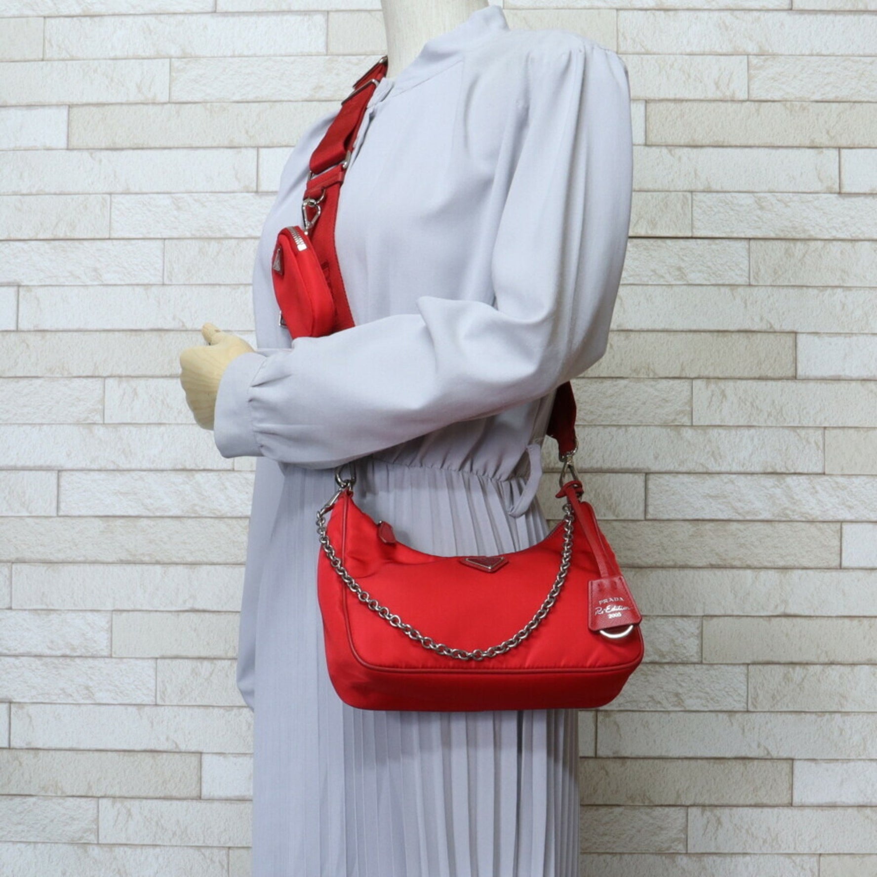 Prada Shoulder Bag Nylon Red Unisex