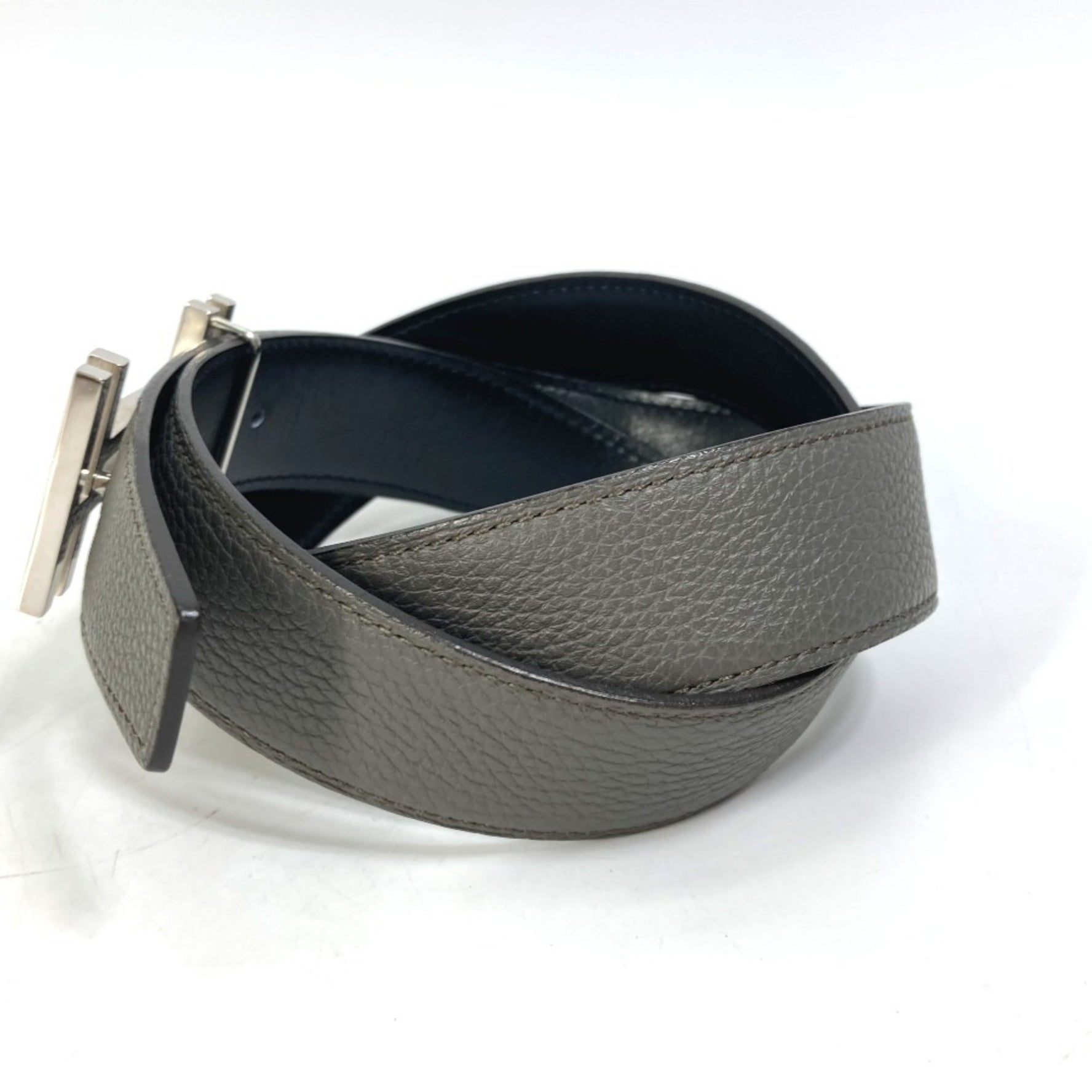 HERMES H Belt, Ash Au Carré Togo, Blanc/Noir
