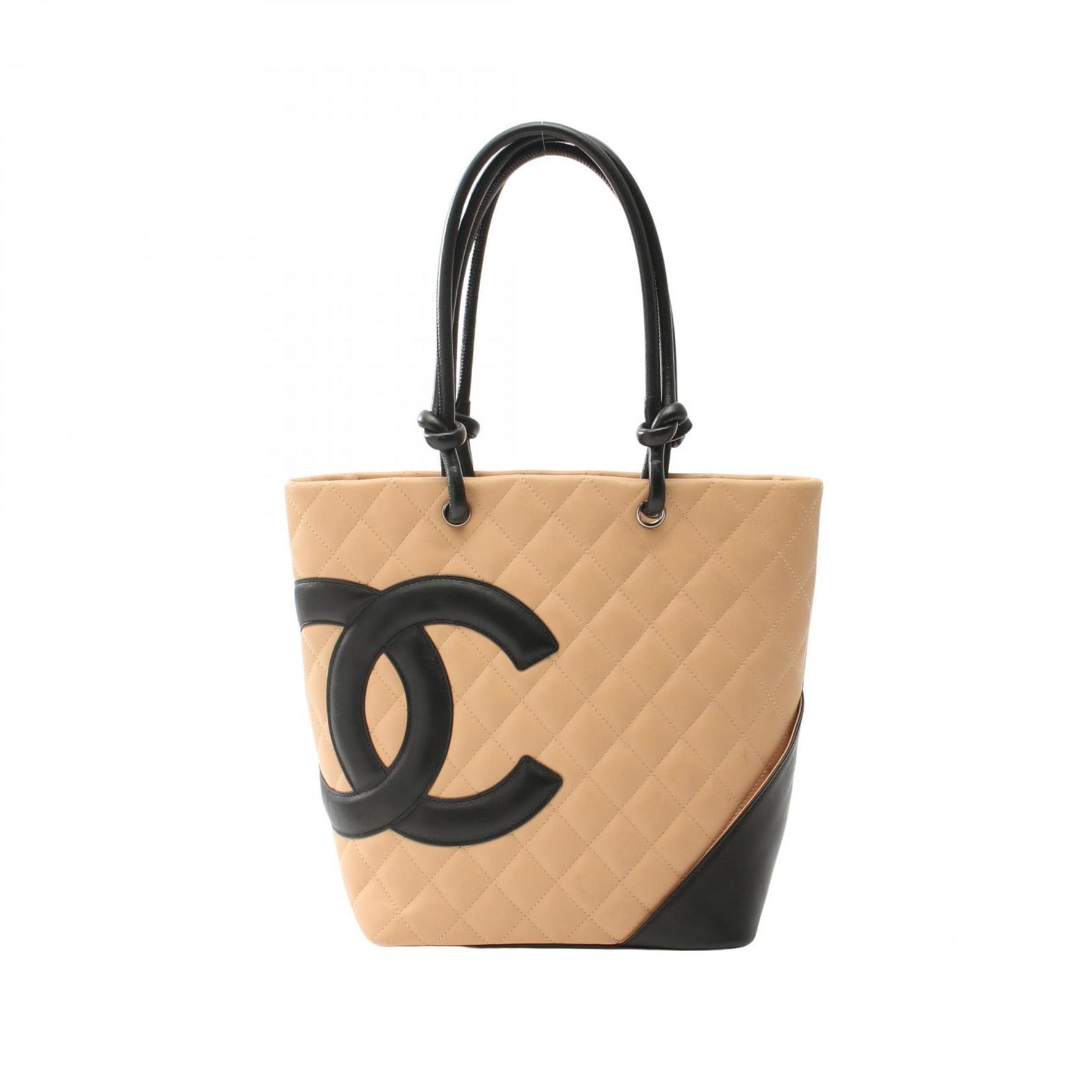 CHANEL Cambon Line Medium Tote Bag Leather Beige Black