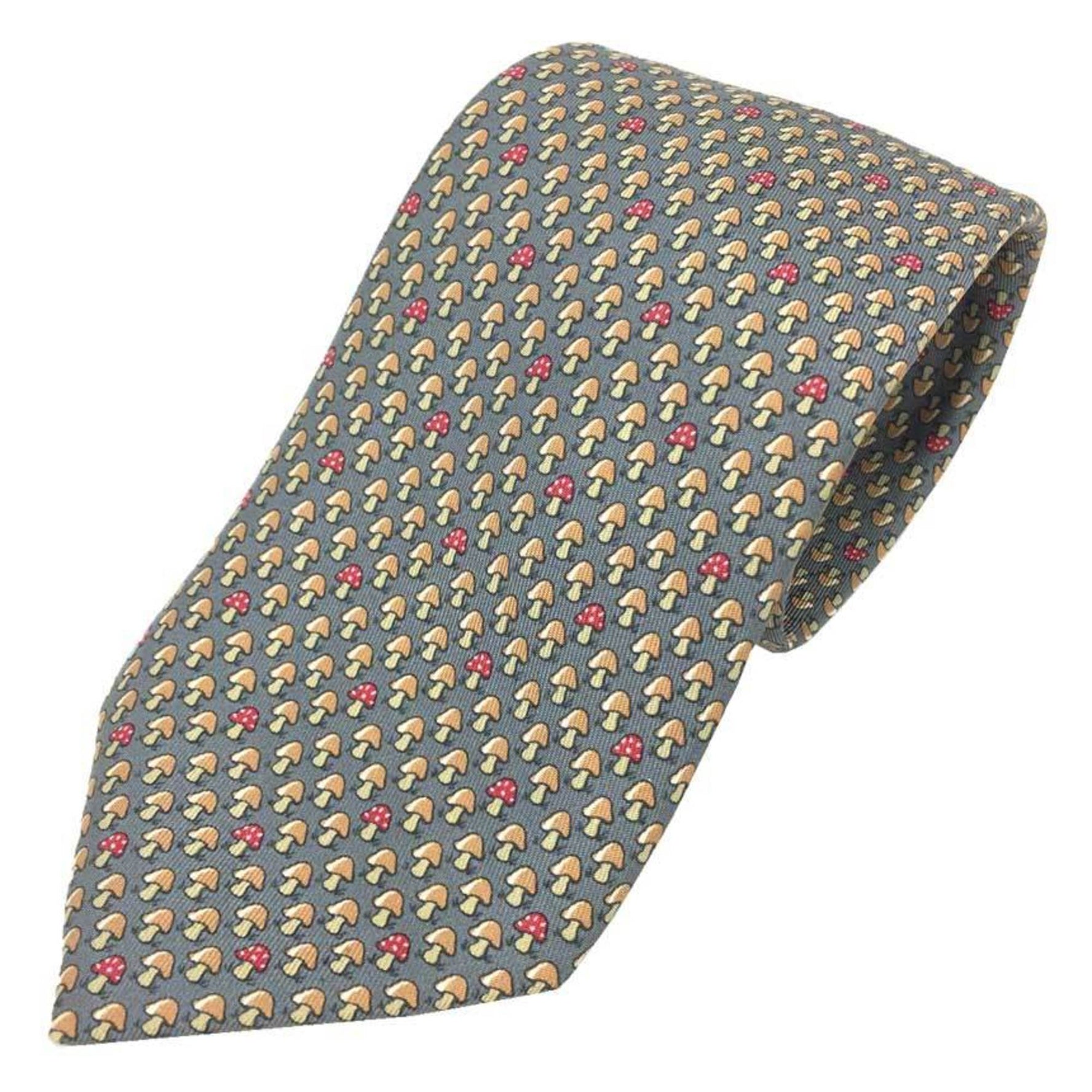 Hermes tie mushroom pattern silk grey