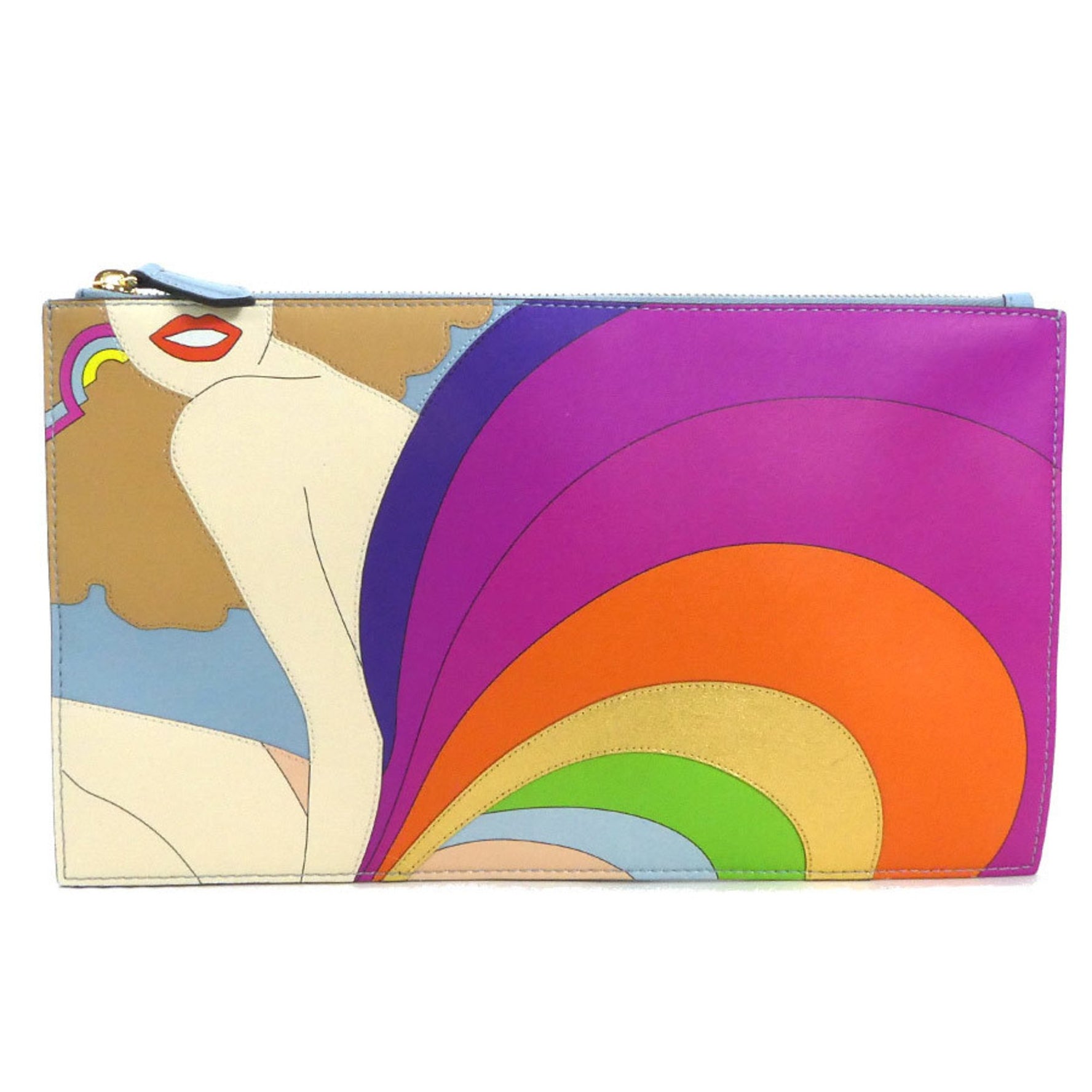 FENDI Pouch Clutch Bag Leather Multicolor Gold