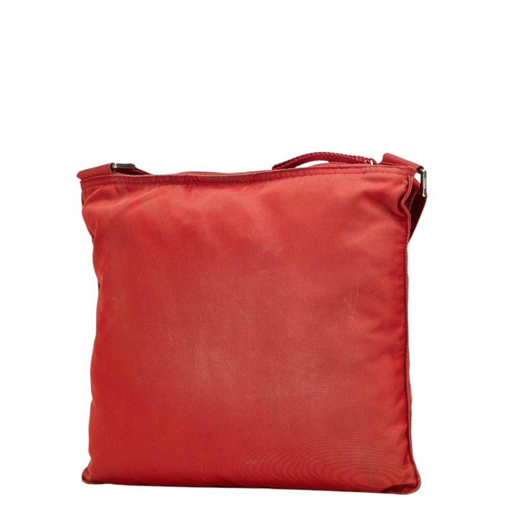 Prada Triangle Logo Plate Crossbody Shoulder Bag Red Nylon