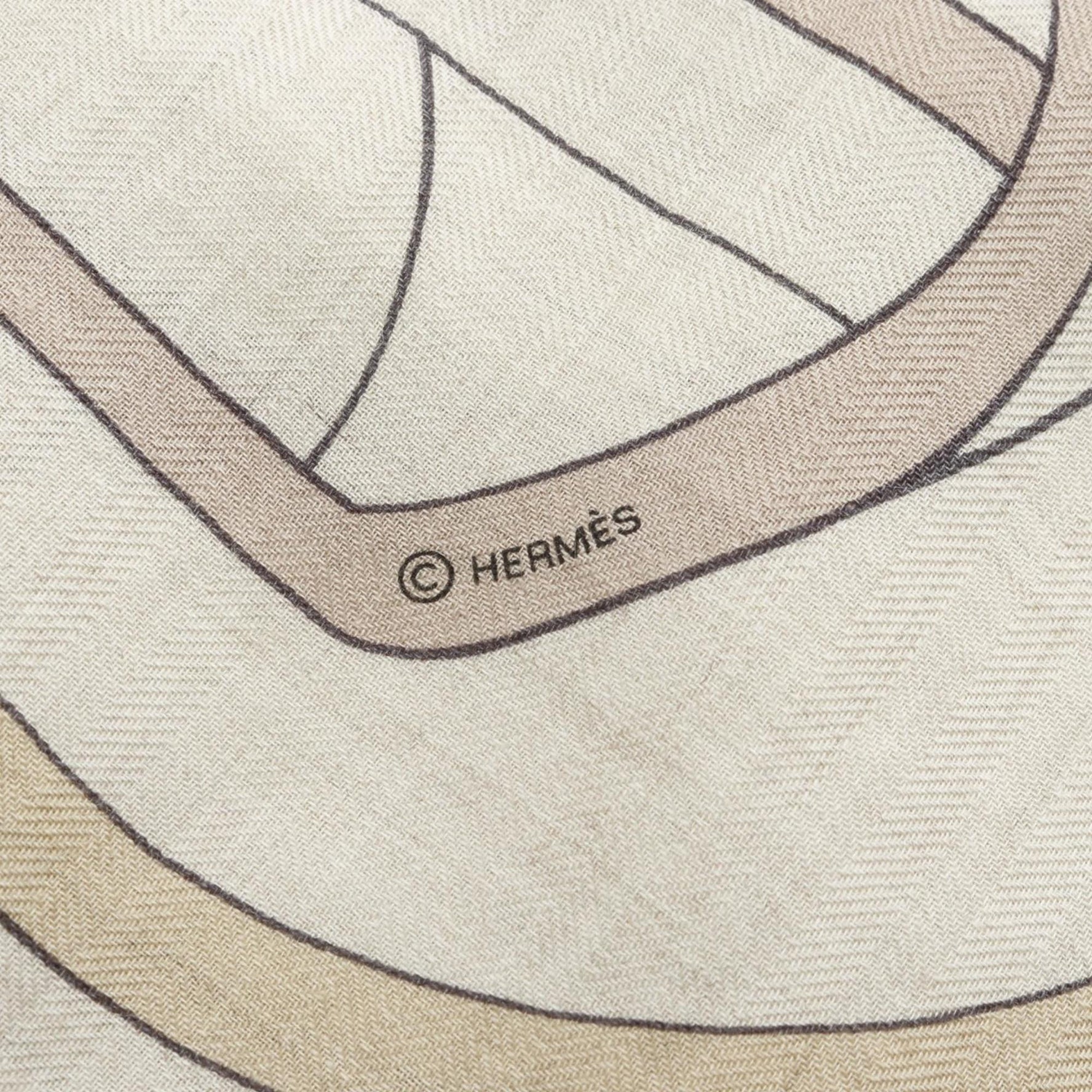 Hermes Hermès Carre Jean 140 THALASSA Scarf, Silk, Cashmere, Beige, Multicolor