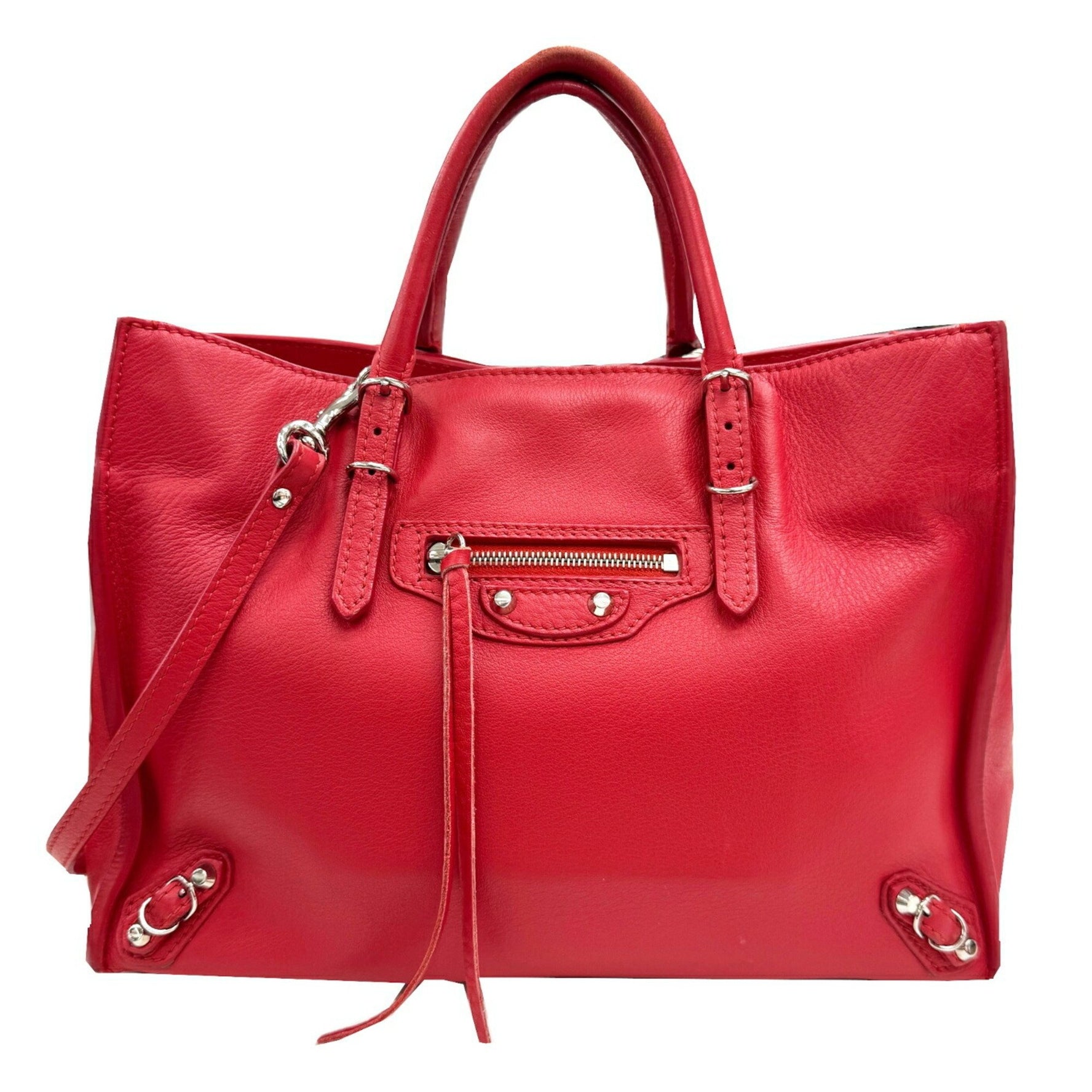 BALENCIAGA Paper Mini Shoulder Bag Handbag Leather Red
