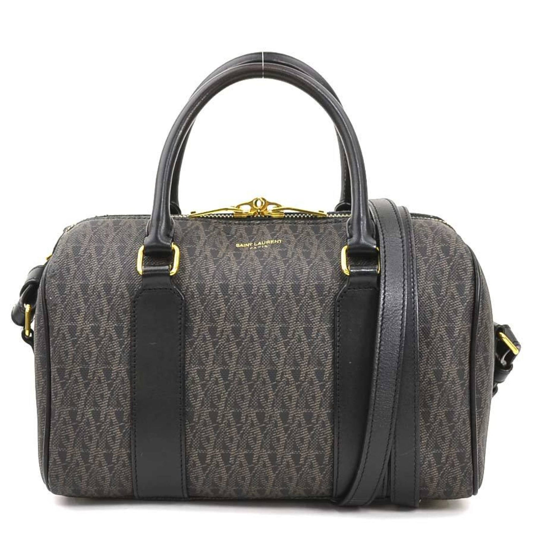 Saint Laurent Baby Duffle Handbag/Shoulder Bag in Coated Canvas, Black and Brown