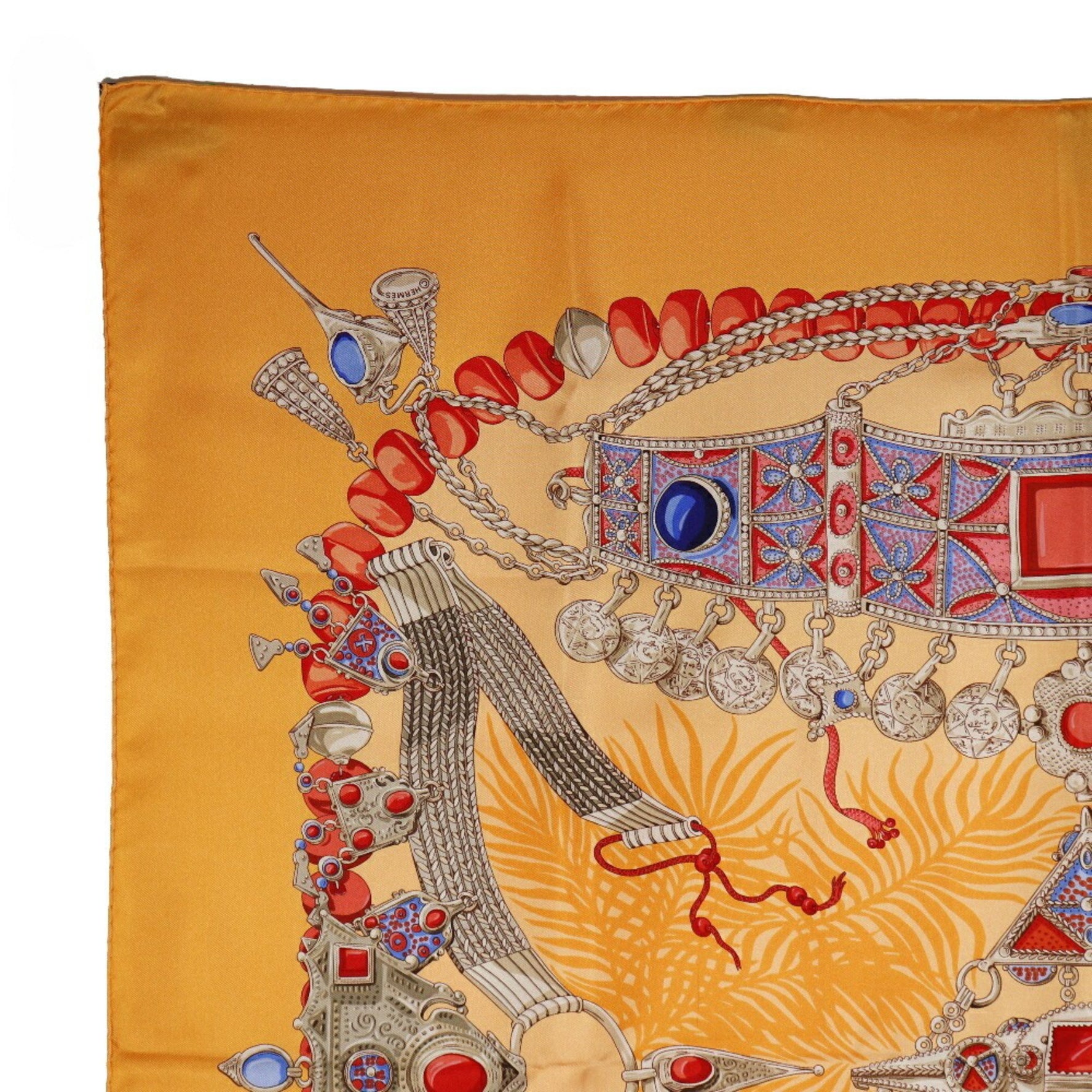 HERMES Carre 90 Scarf TERRES PRECIEUSES Silk Orange