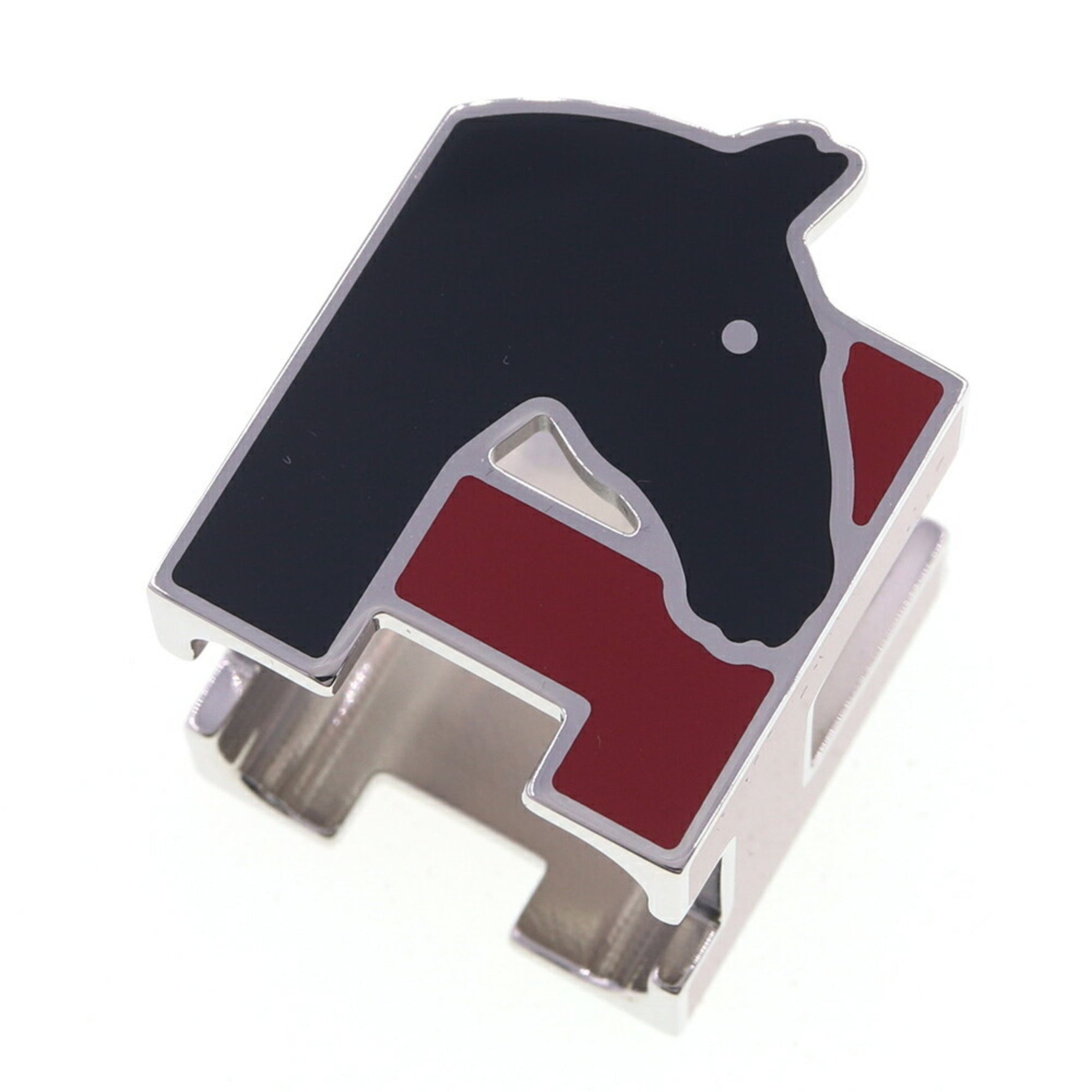 Hermes Scarf Ring H Cheval Red Black Silver Clasp