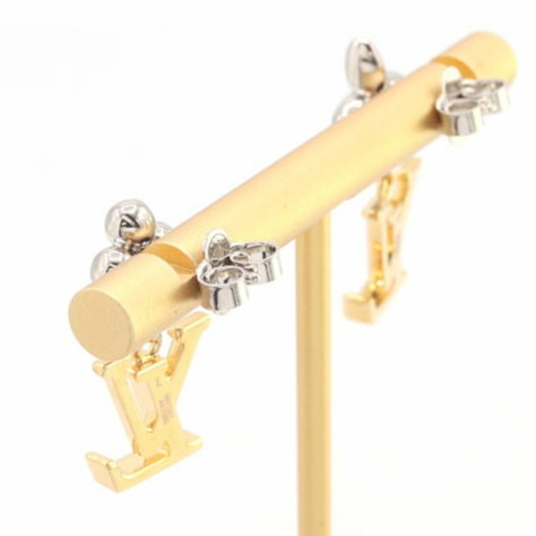 Louis Vuitton Iconic Flower Pendant Earrings in Gold and Silver Metal.