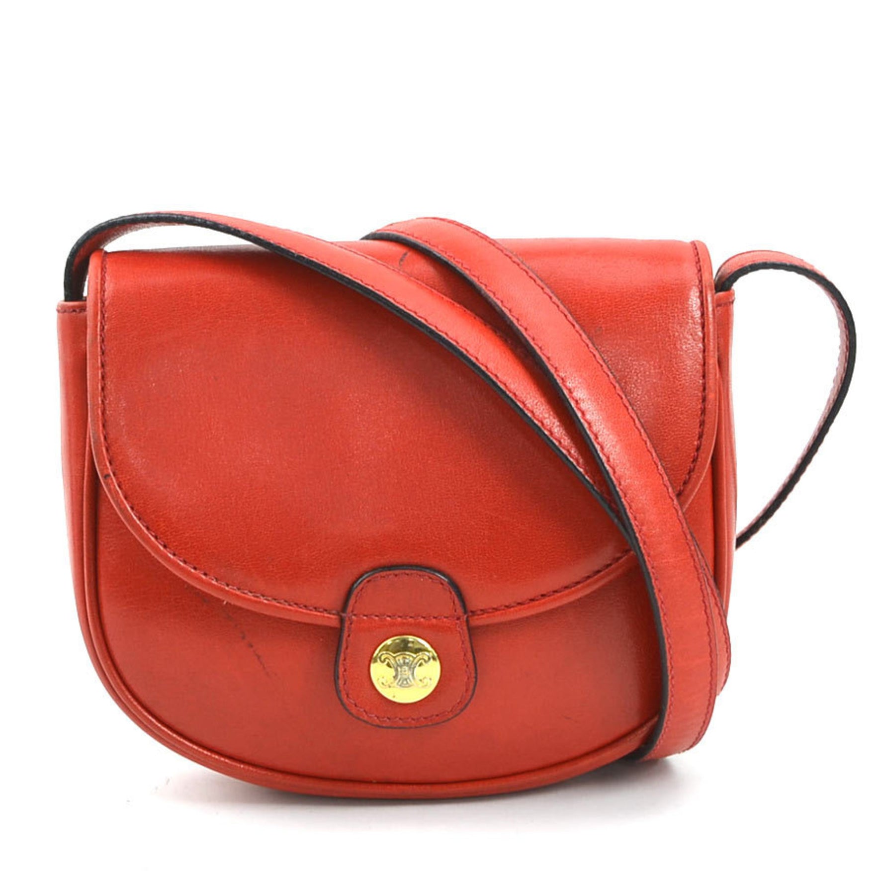 CELINE Shoulder Bag Leather Red Gold