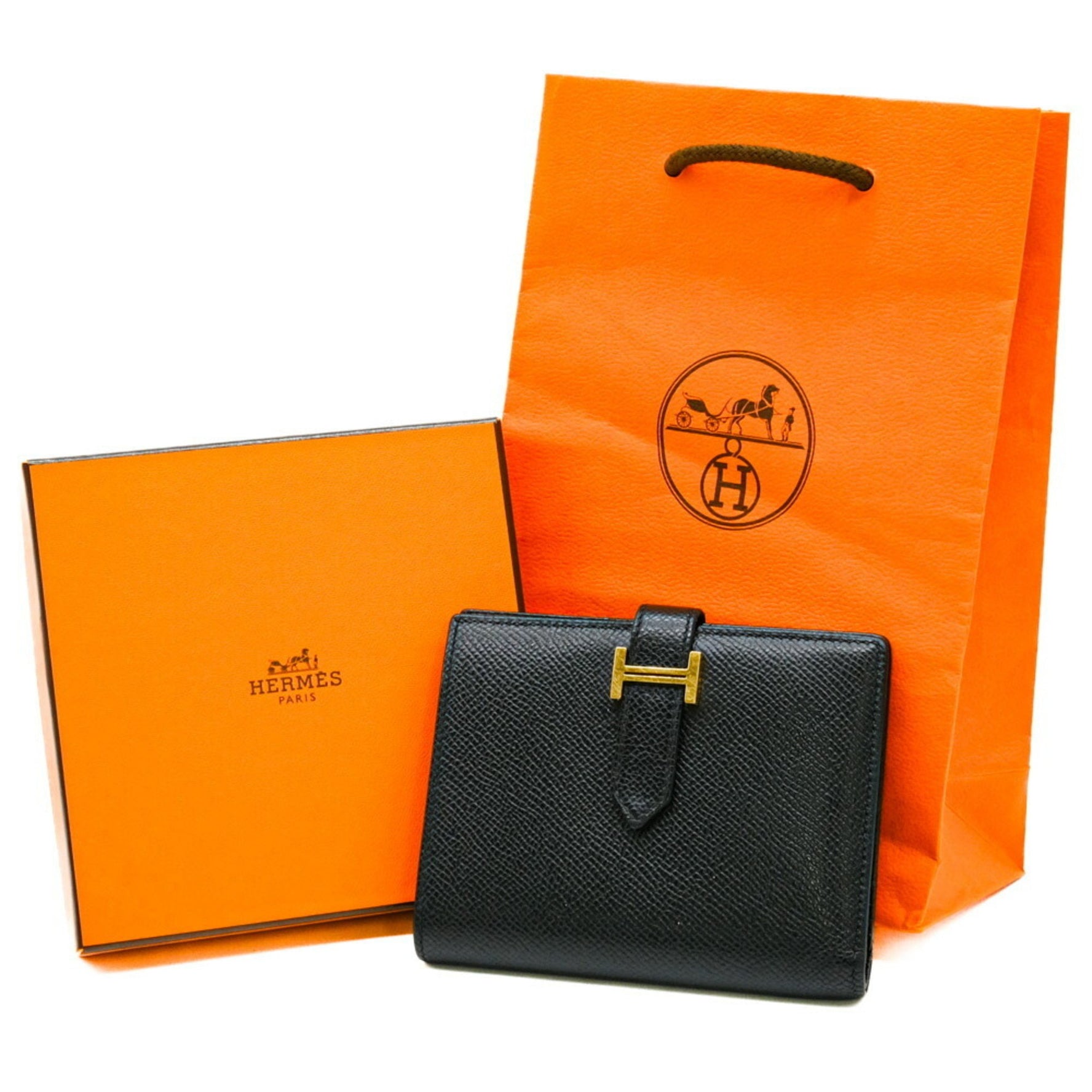 HERMES Bearn Compact Wallet Bi-fold Epsom Leather Gold