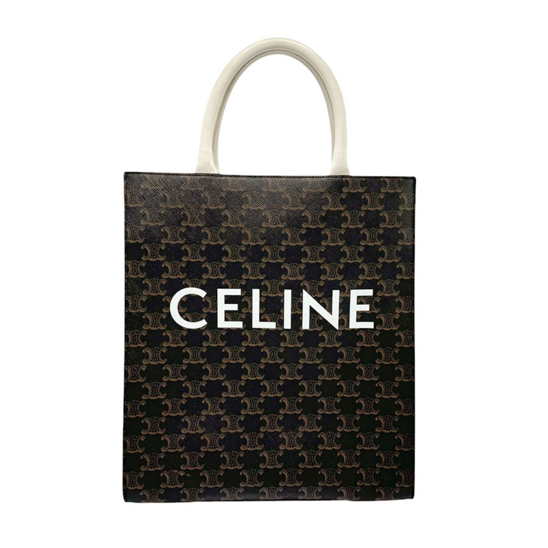 CELINE Handbag Shoulder Bag Small Vertical Cabas Coated Canvas White x Brown Men's