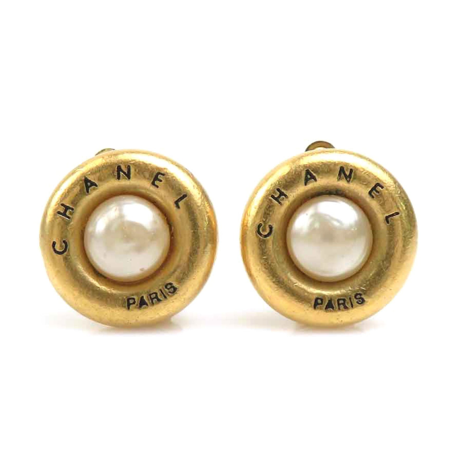 CHANEL Metal Earrings with Faux Pearls in Gold and Off-White