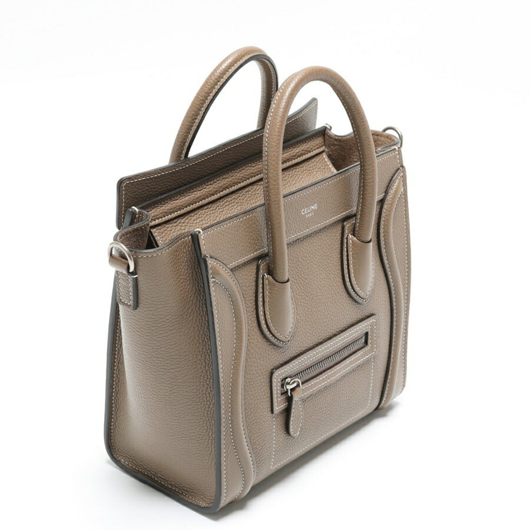 CELINE Luggage Nano Drummed Calfskin Suri (Greige)