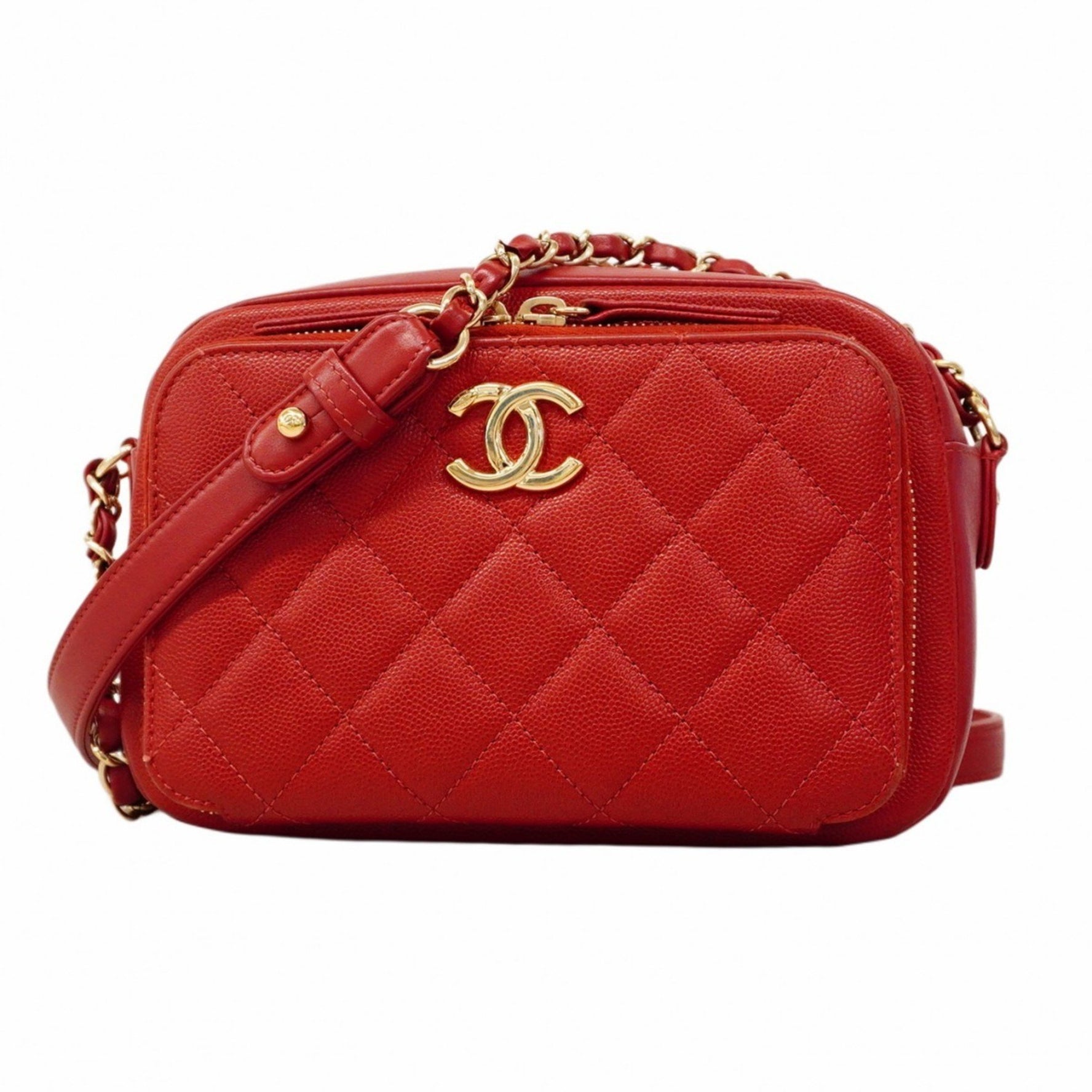 Chanel Matelasse Shoulder Bag with Chain, Caviar Leather, Red Champagne