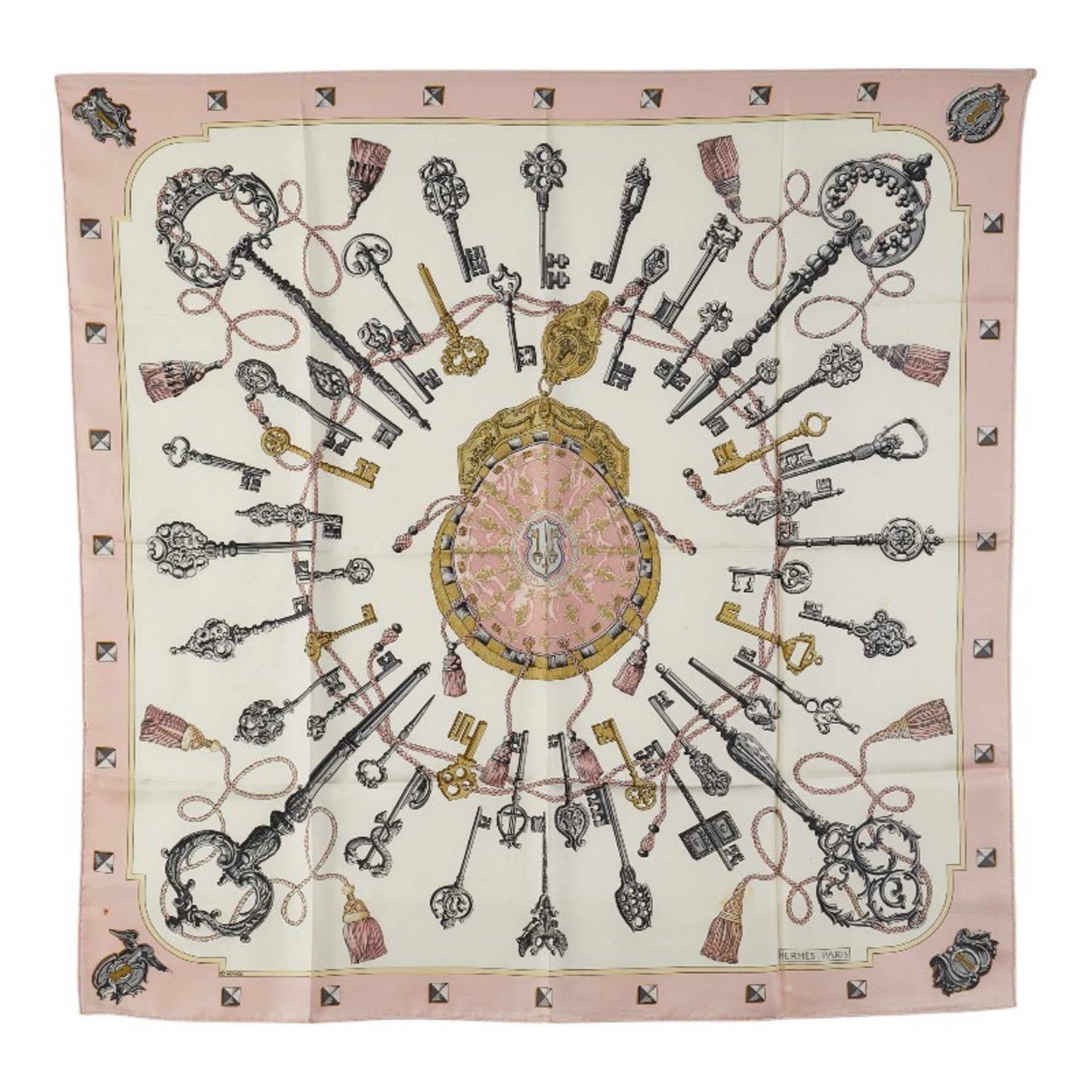 Hermes Hermès Carré 90 "Les Cles the Keys Rare" Key Scarf, Pink Multicolor