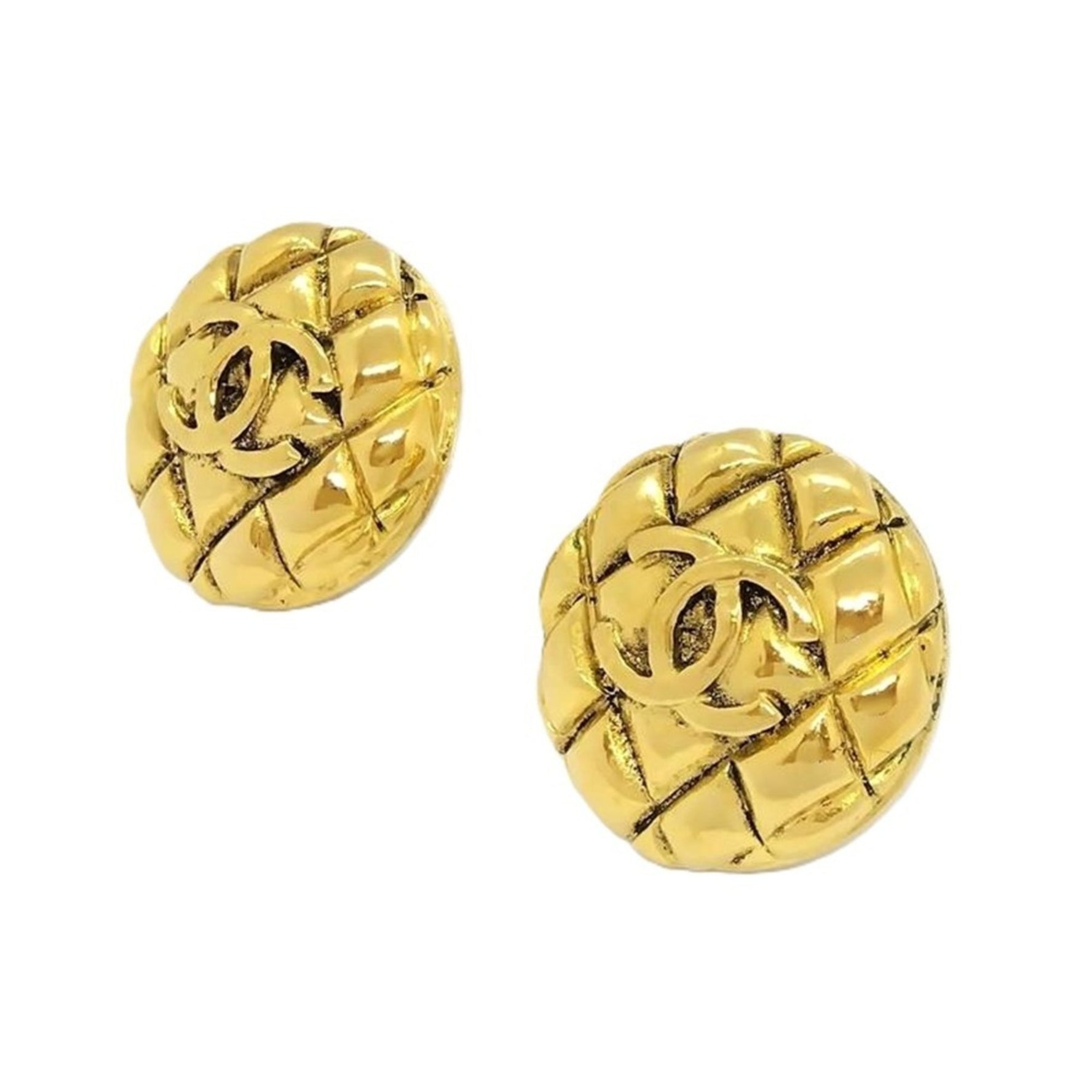CHANEL 2 5 Coco Mark Matelasse Earrings Metal Gold Round Ladies