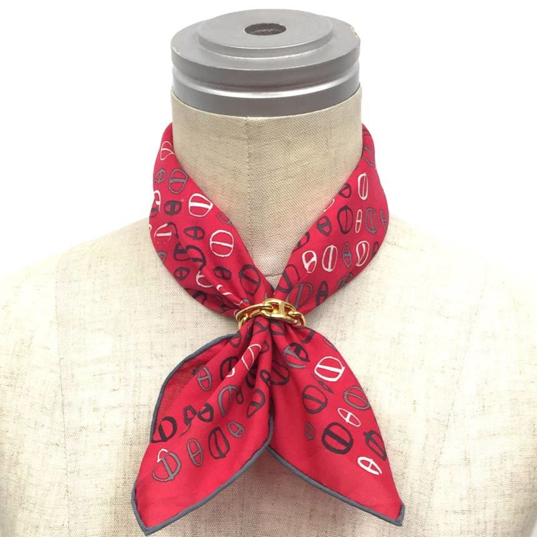 HERMES Cotton Carré Handkerchief Bandana 100% Chaine d'Ancre Scarf Muffler