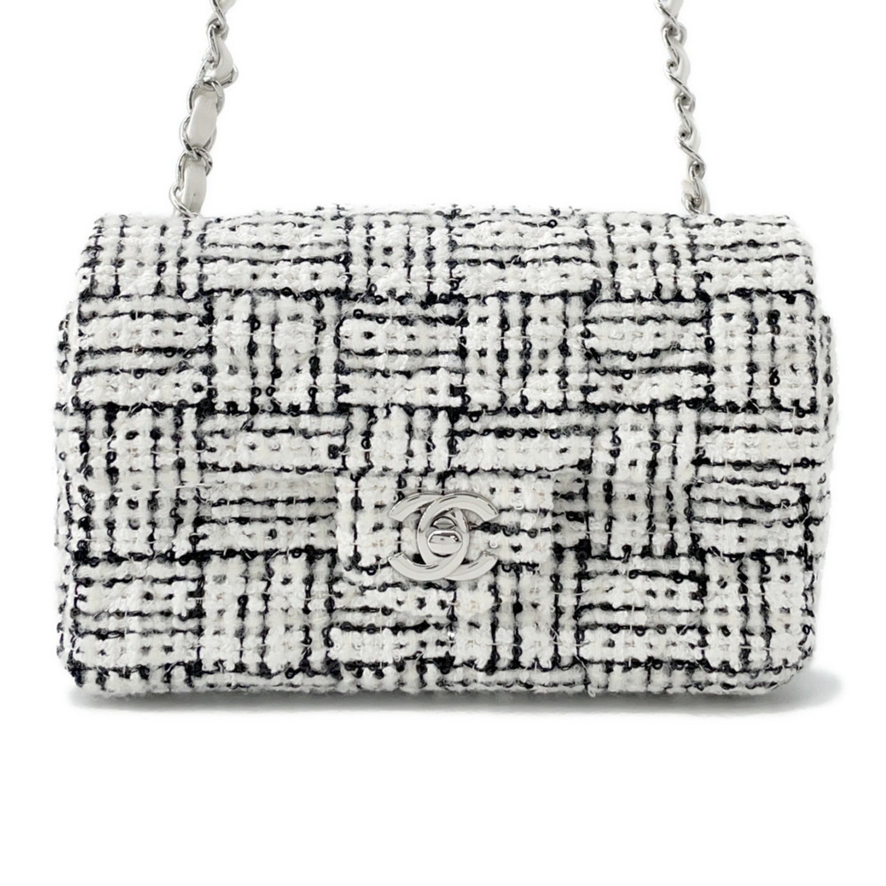 CHANEL Chain Shoulder Bag Matelasse Coco Mark Tweed Sequins