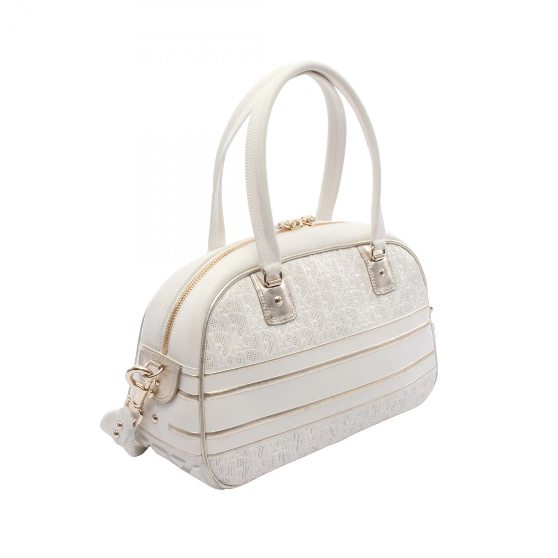 Christian Dior Dior Vibe Bowling Bag, Leather, White/Gold