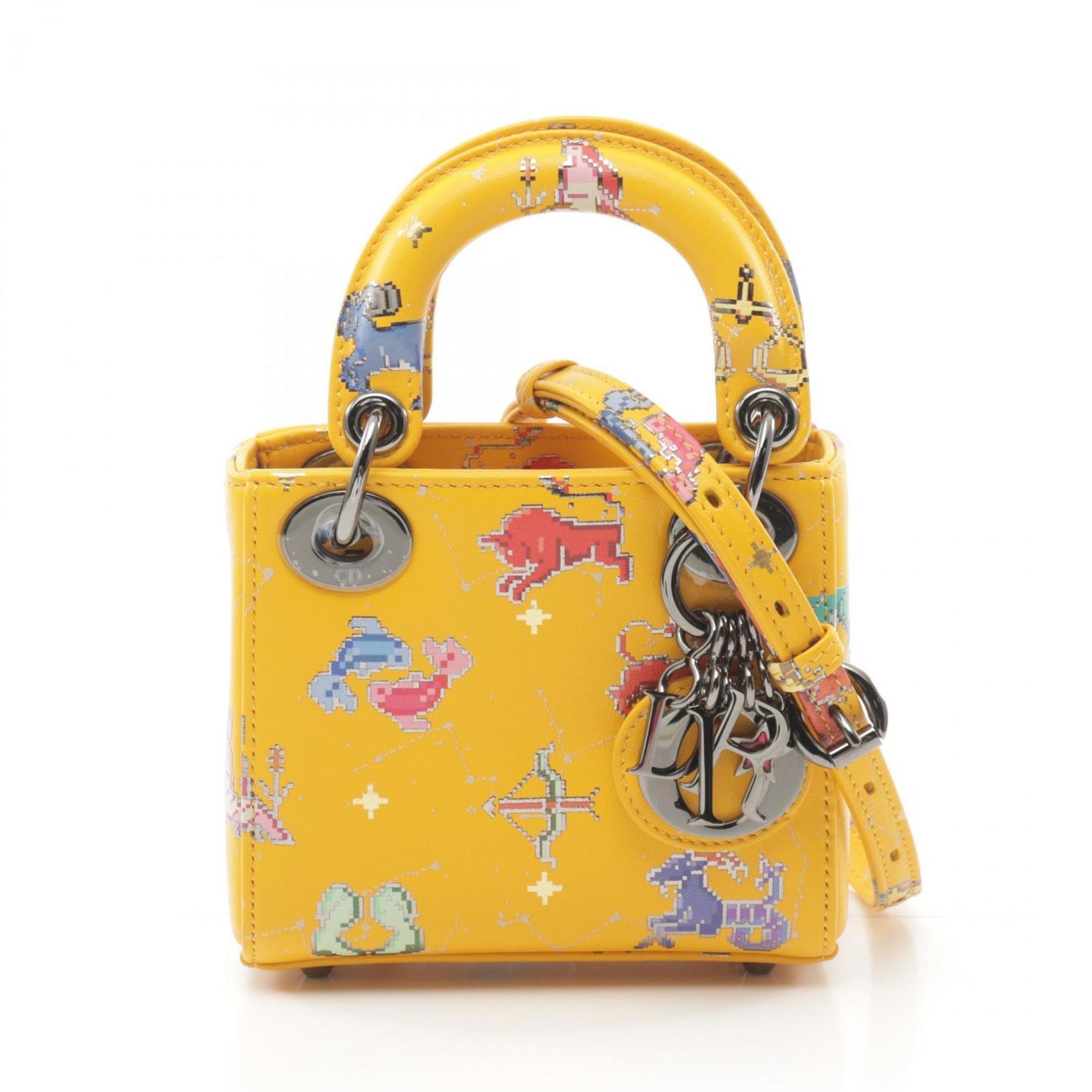 Christian Dior Dior Lady Micro Handbag Bag Leather Women's Yellow Multicolor