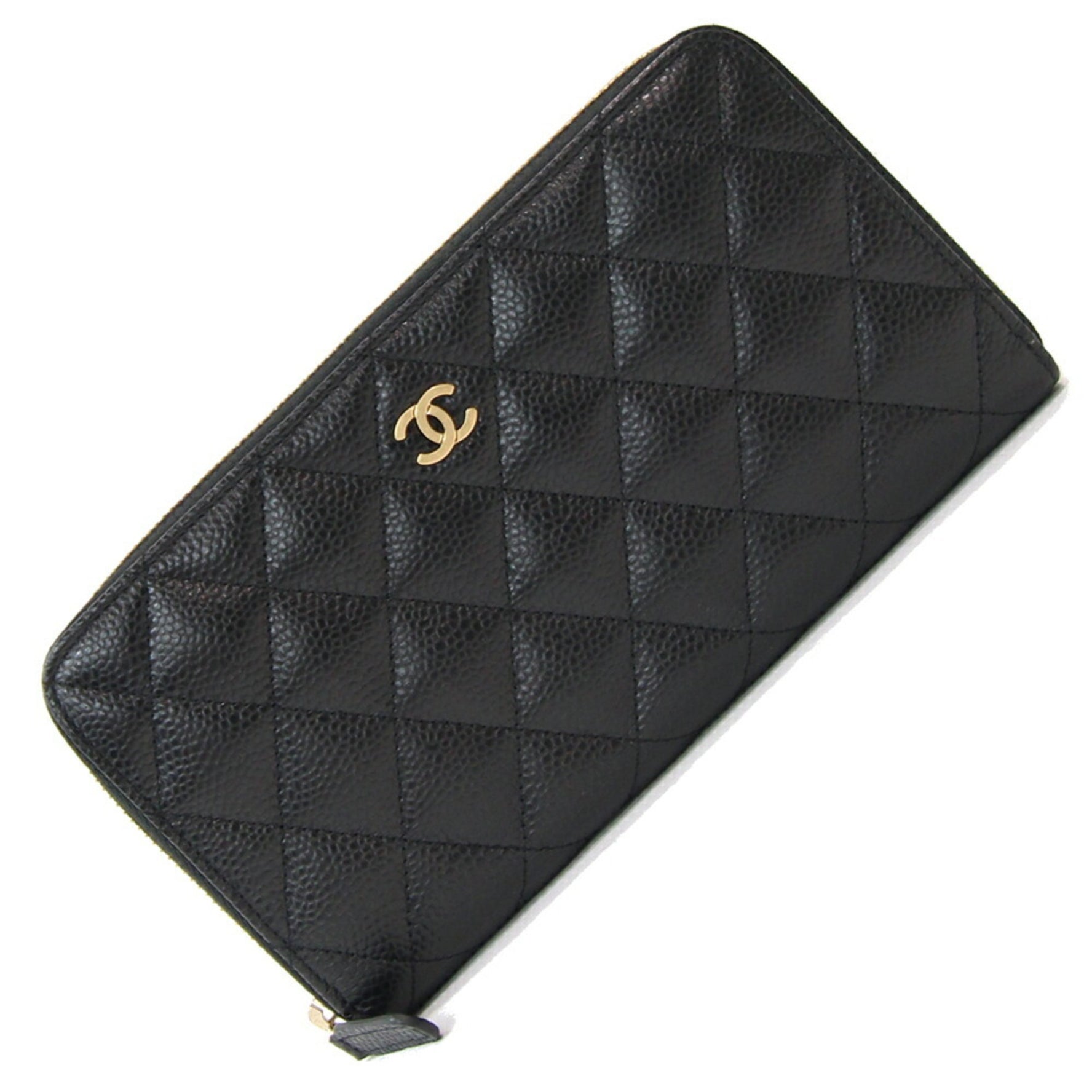 Chanel Round Long Wallet Matelasse Classic Zip Caviar Skin 2 Coco Mark