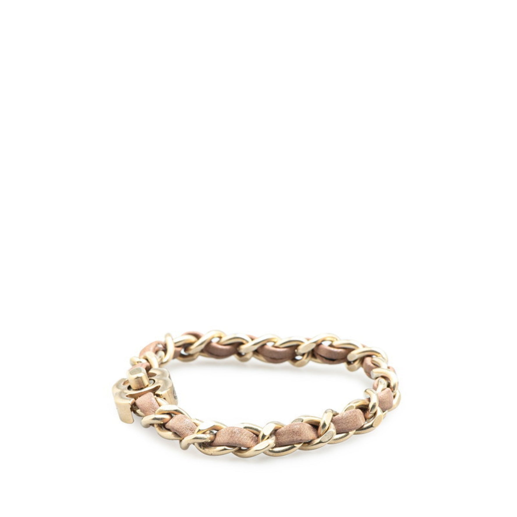 Chanel Coco Mark Turnlock Chain Bracelet Gold Pink Plated Leather