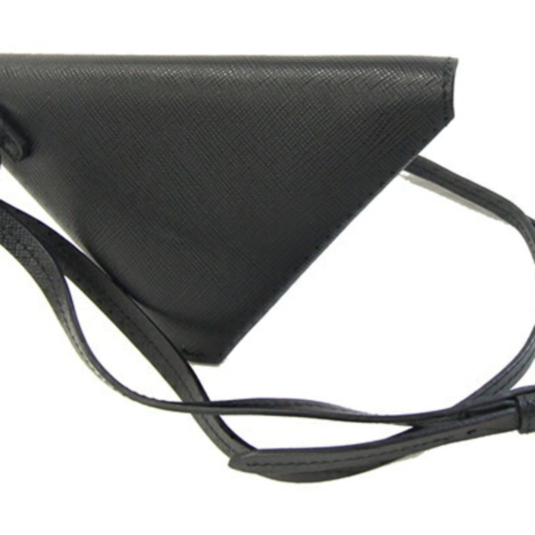 Prada Pouch Black Leather with Neck Strap Triangle Men's