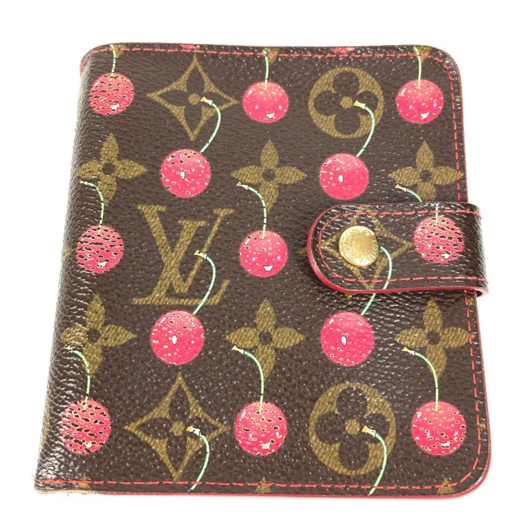 Louis Vuitton Monogram Cherry Takashi Murakami Compact Zip Wallet Bi-fold Canvas Men's Brown