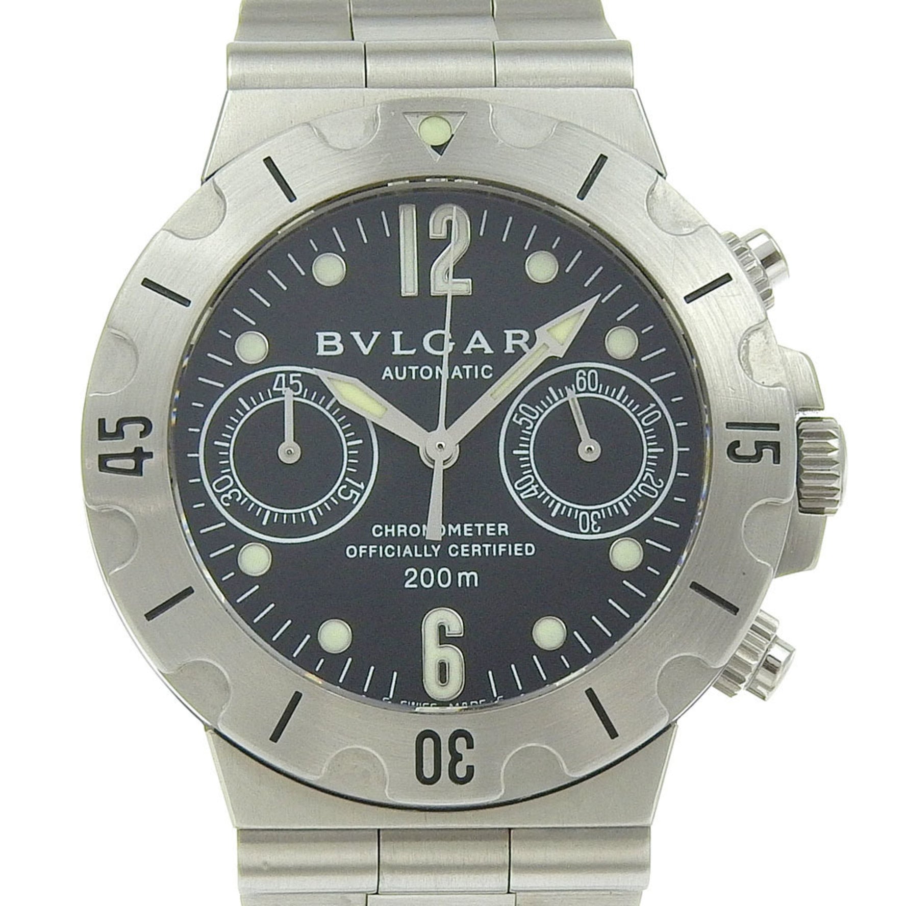Bvlgari Diagono Scuba Stainless Steel Automatic Chronograph Watch with Black Dial