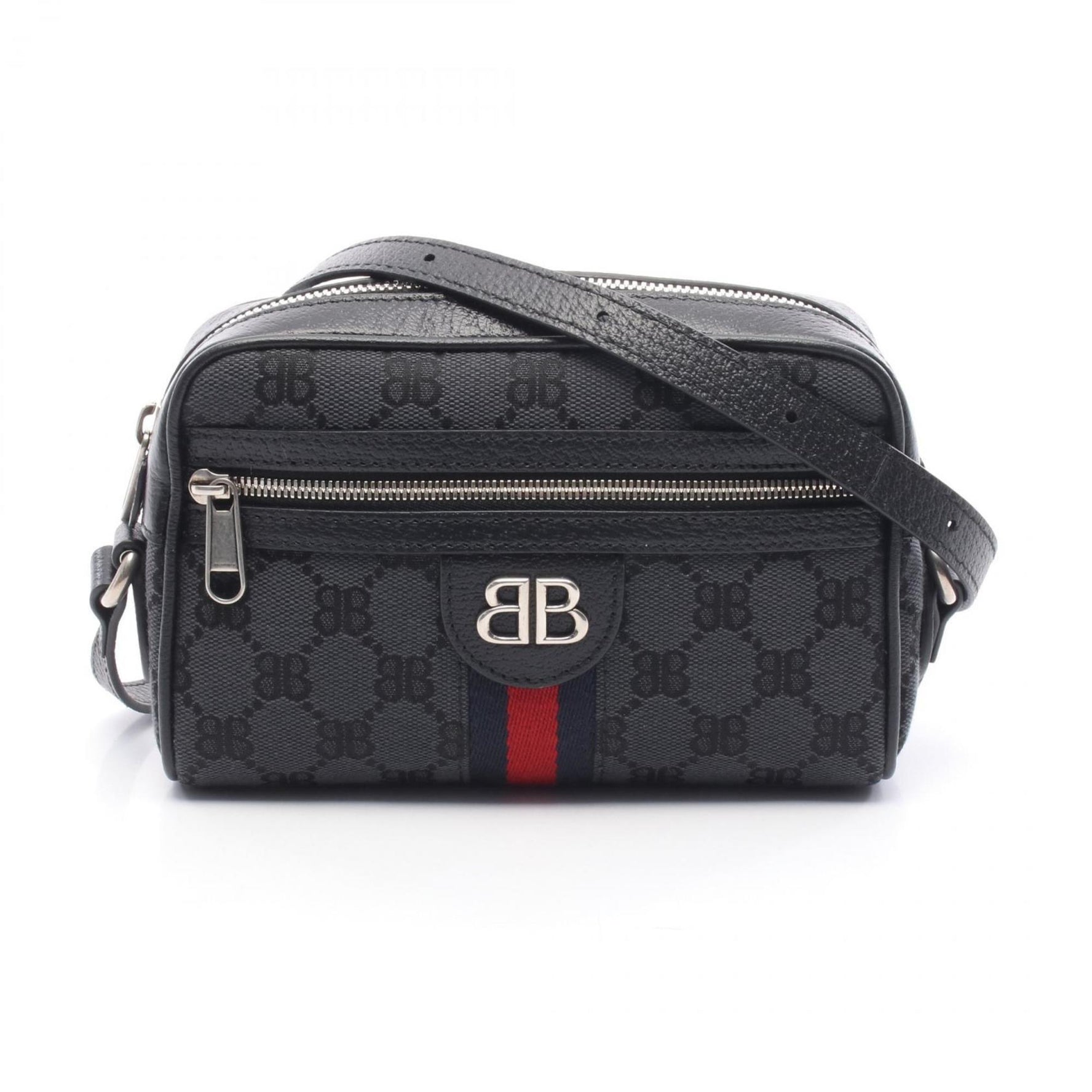 Balenciaga x Gucci The Hacker Project Web Line Shoulder Bag, Canvas and Leather, Black, Navy, Red