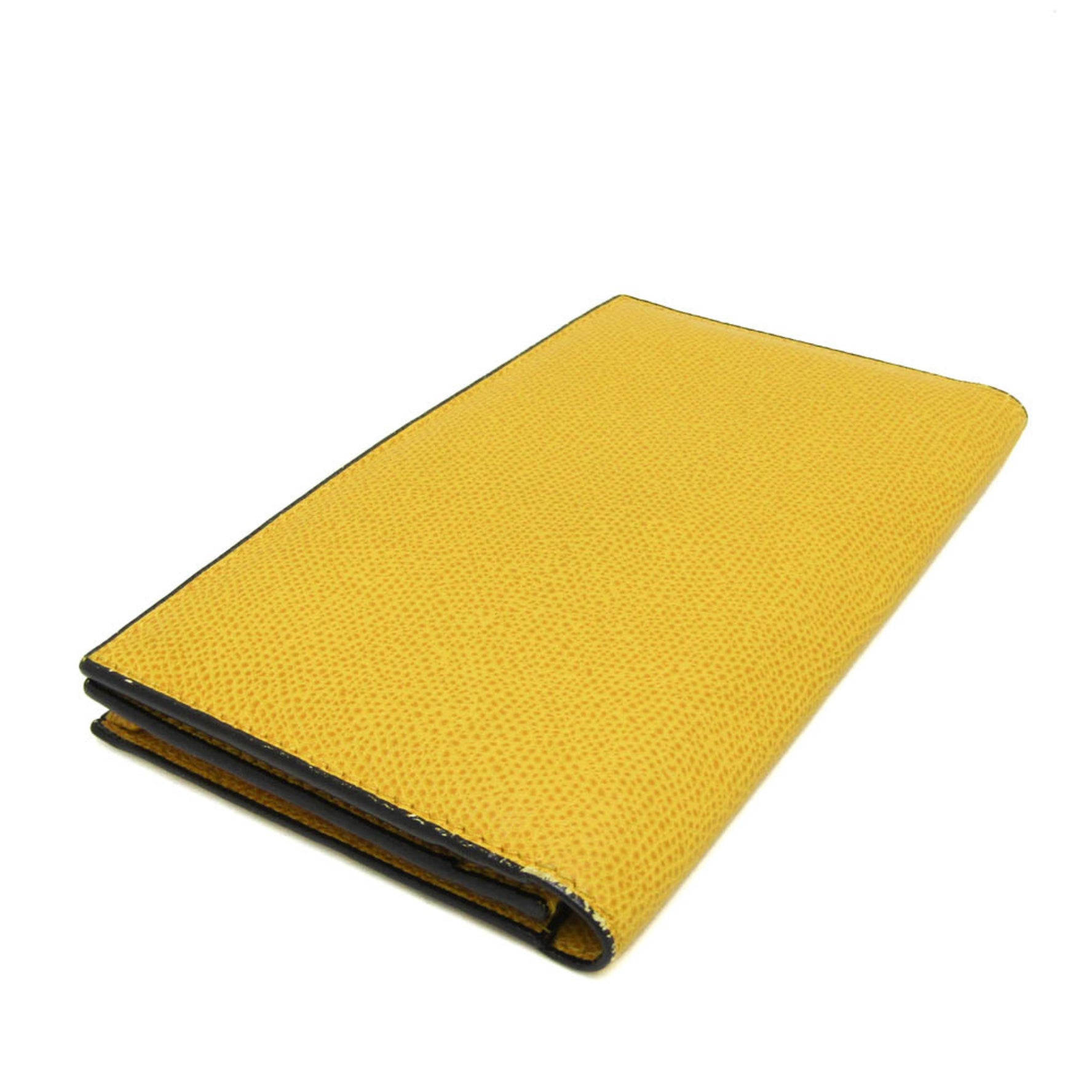 Valextra V8L70 Men,Women Leather Long Wallet (bi-fold) Yellow