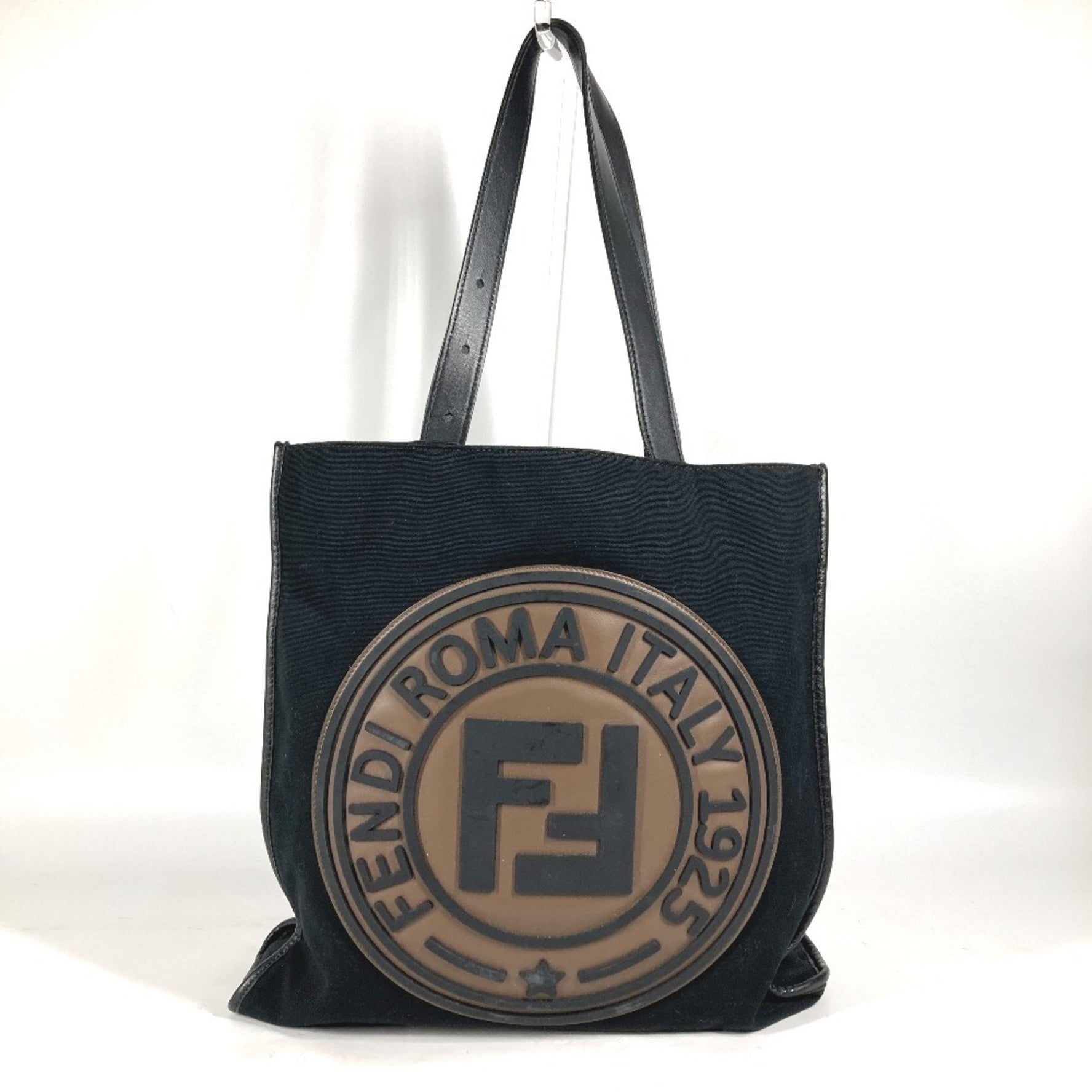 FENDI Shoulder Bag FF Tote Canvas Leather Men's Black