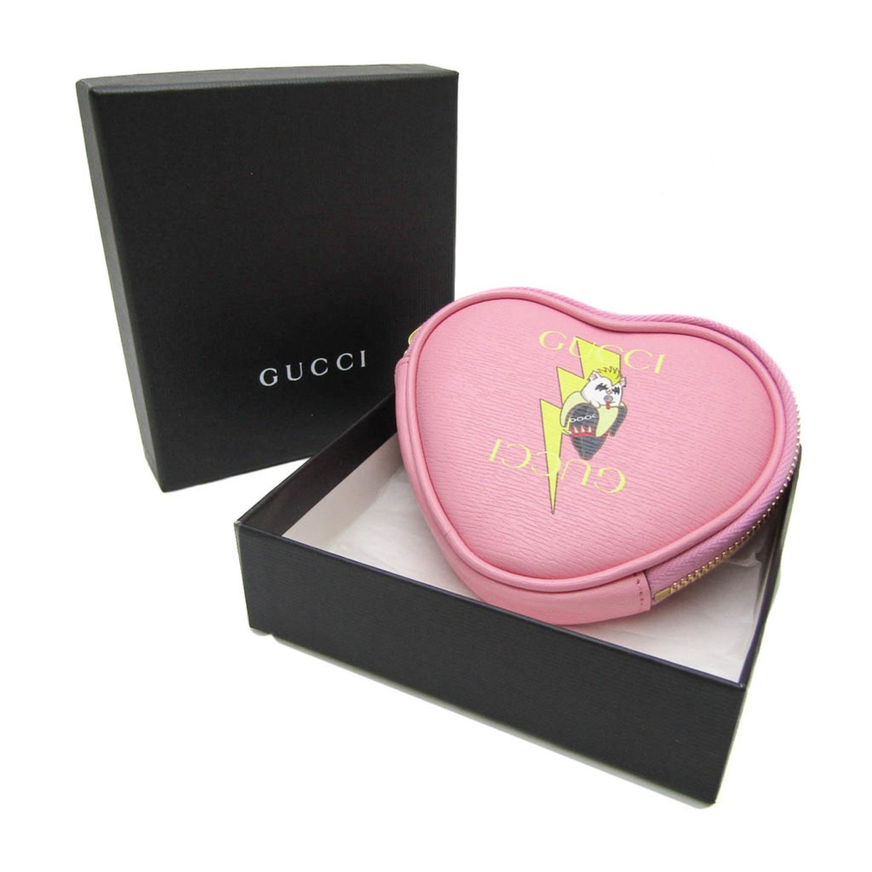 Gucci X Bananya Collaboration Heart Banana Lightning Leather Coin Purse/coin Case Multi-color,Pink