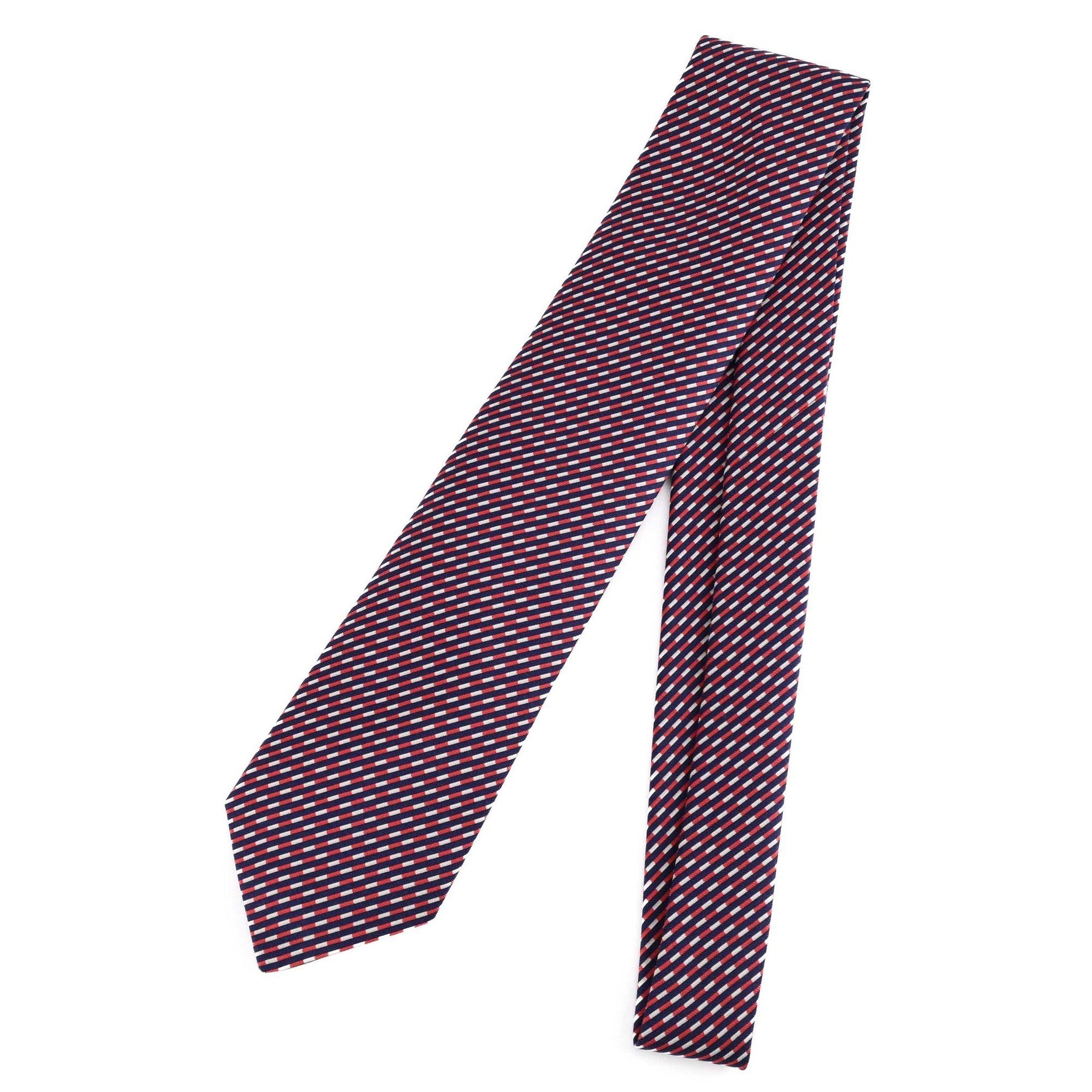 HERMES Silk Striped Tie in Red and Navy