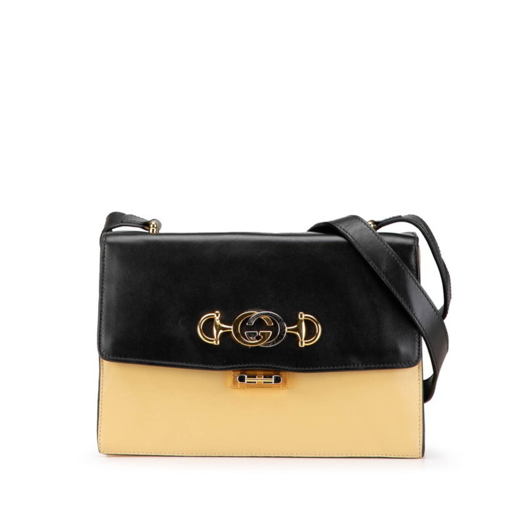 Gucci Zumi Horsebit Shoulder Bag Beige Yellow Black Leather