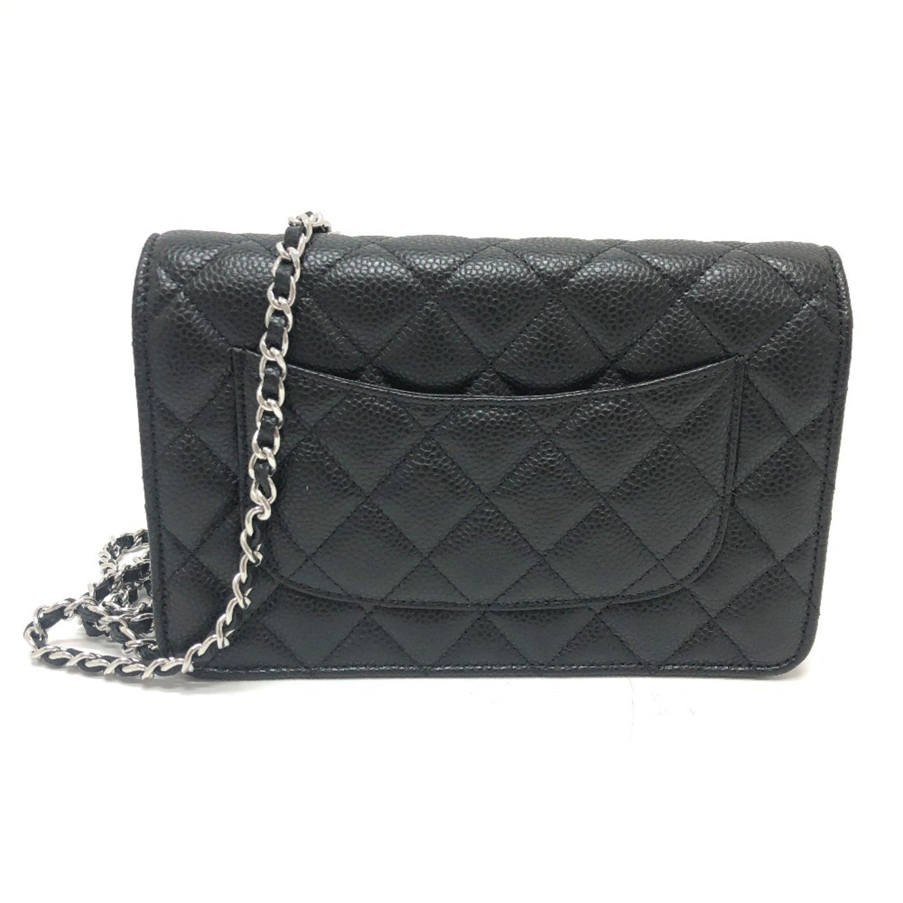 CHANEL Coco Mark Matelasse Chain Wallet Shoulder Bag Caviar Skin Silver Hardware