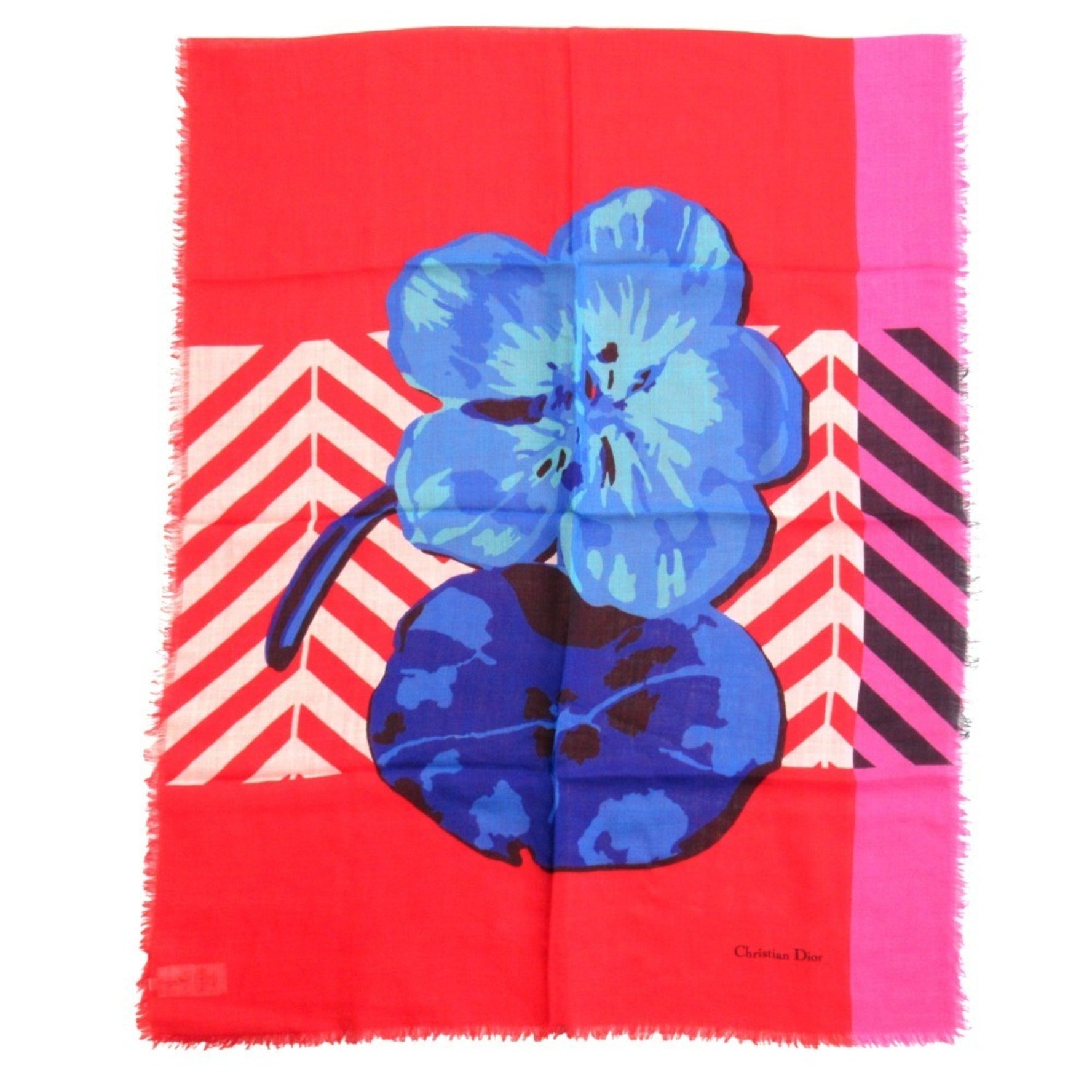 Christian Dior Cashmere Stole/Scarf D-Flower Pop Large Floral Shawl Red Blue Pink Men's