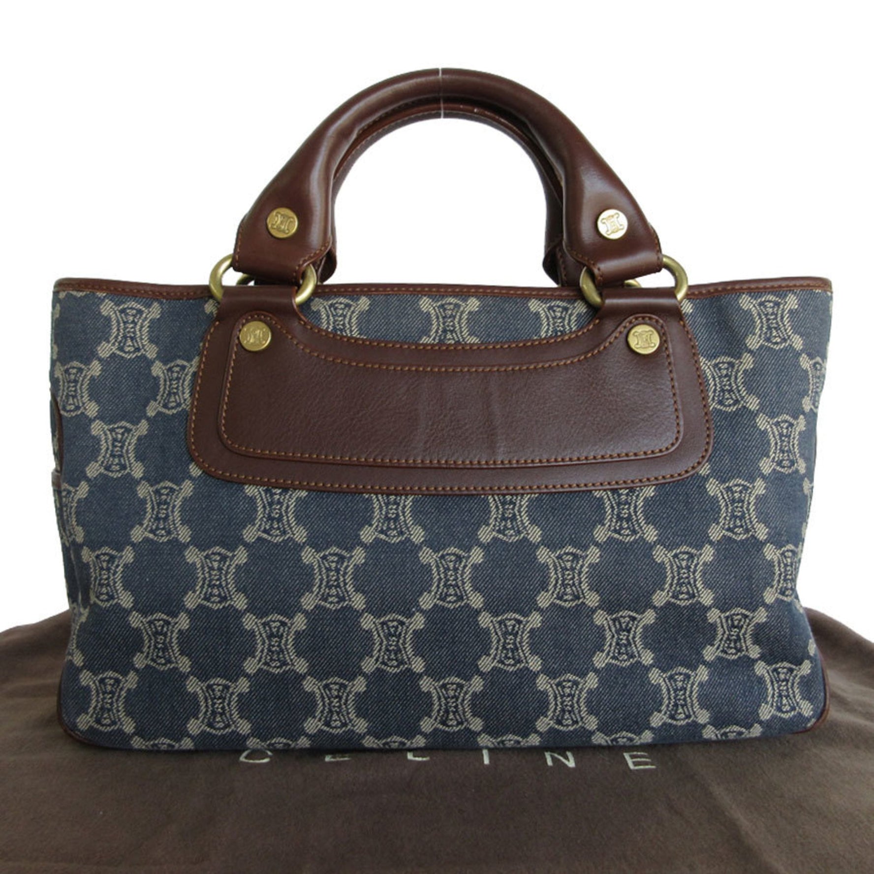 CELINE Handbag Boogie Bag Canvas Leather Indigo Blue Gold