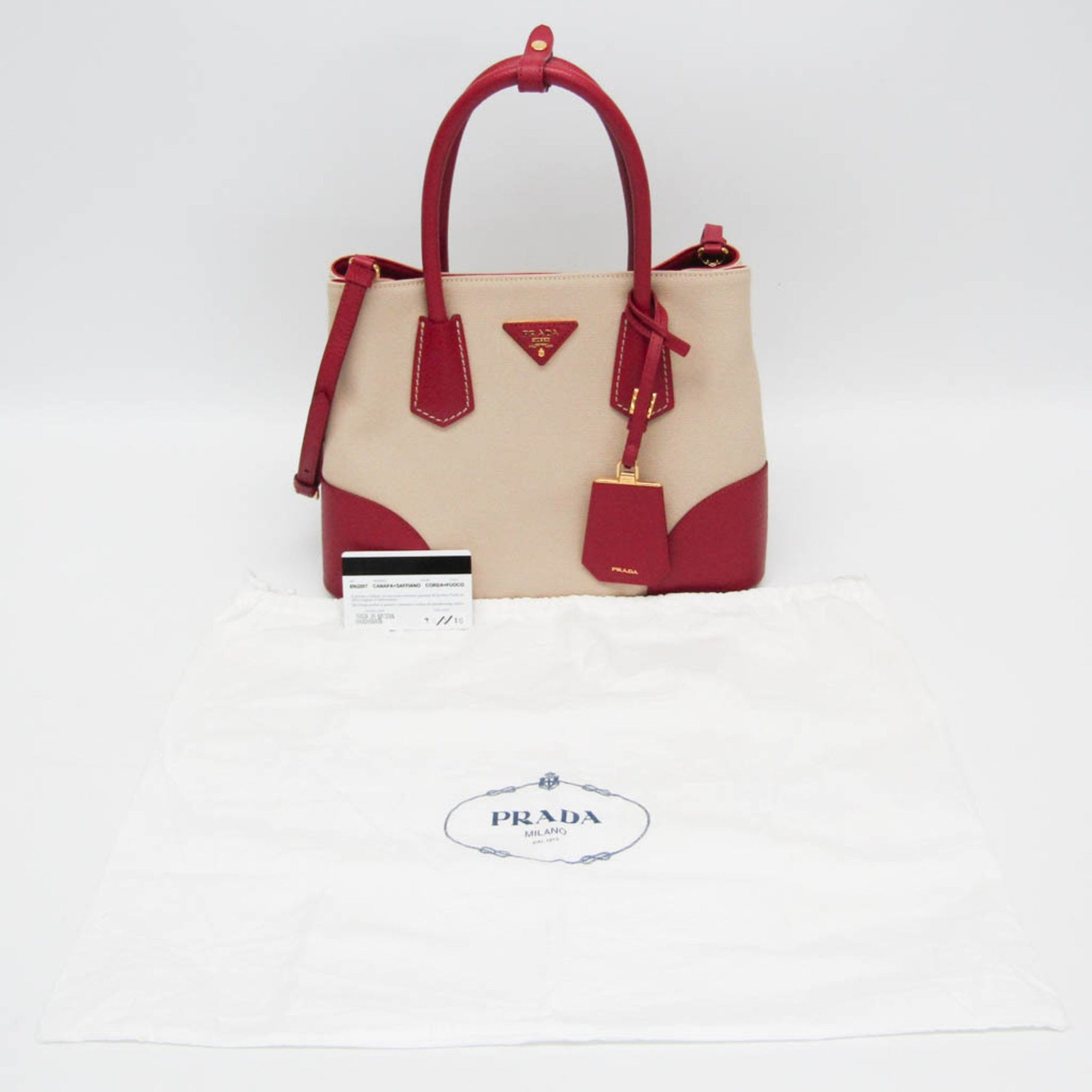 Prada Leather,Canvas Handbag,Shoulder Bag Beige,Fuoco