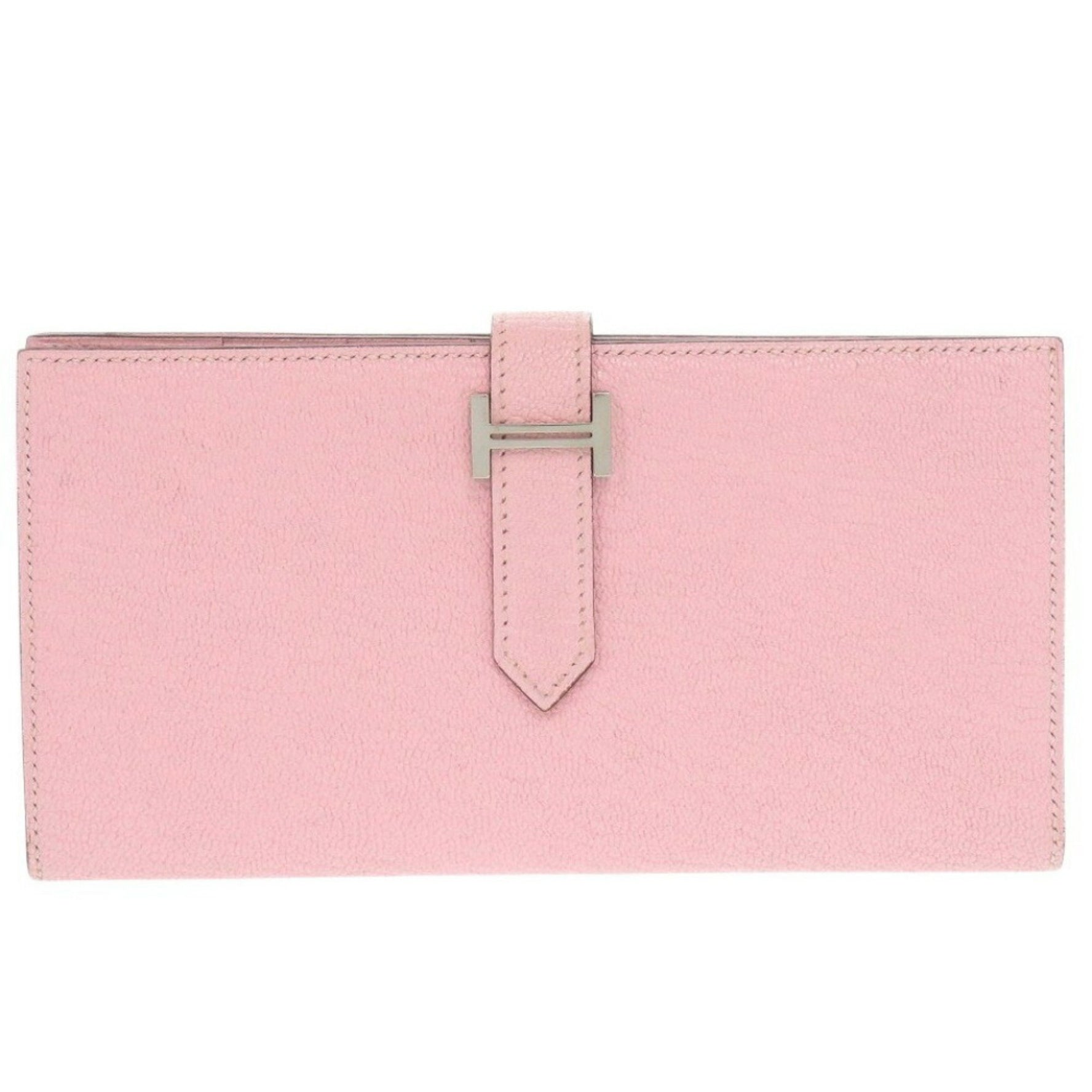 Hermes Bearn Soufflet Chevre Rose Sakura T Stamp (2015) Long Wallet Pink